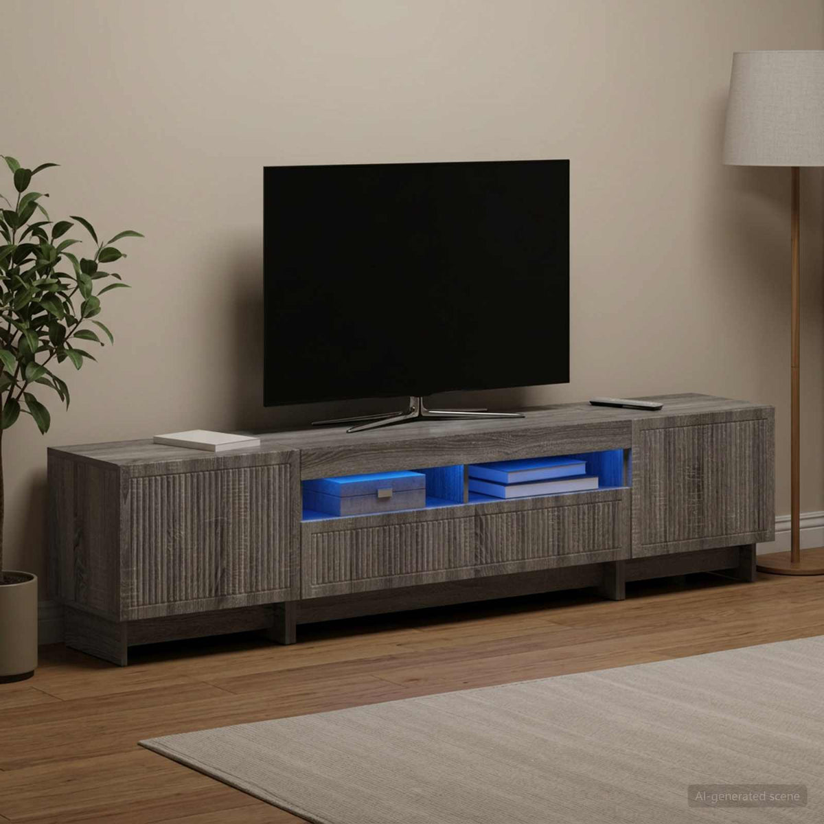 5-delt LED TV-skab Grå Sonoma Konstrueret træ