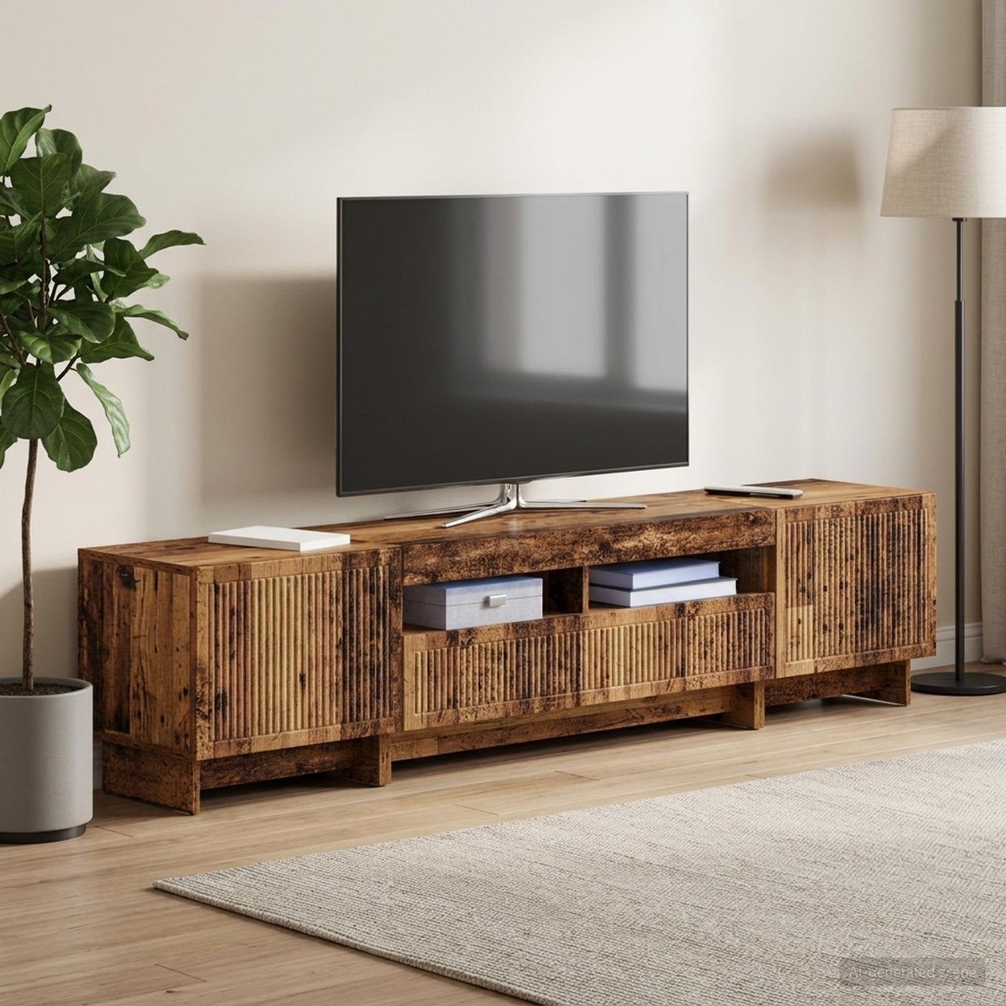 5-delt LED TV-skab Gammelt træ Konstrueret træ
