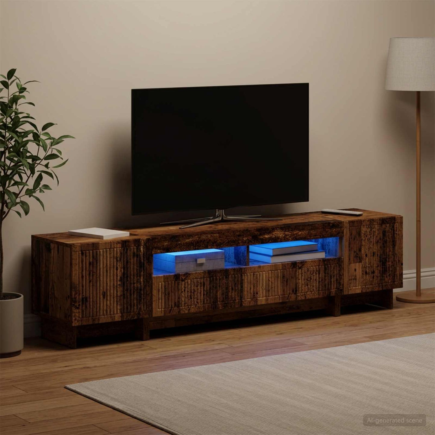 5-delt LED TV-skab Gammelt træ Konstrueret træ