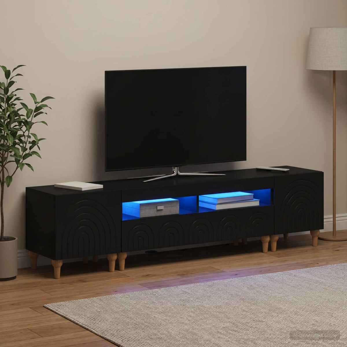 3-delt LED TV Skab Sort Konstrueret træ