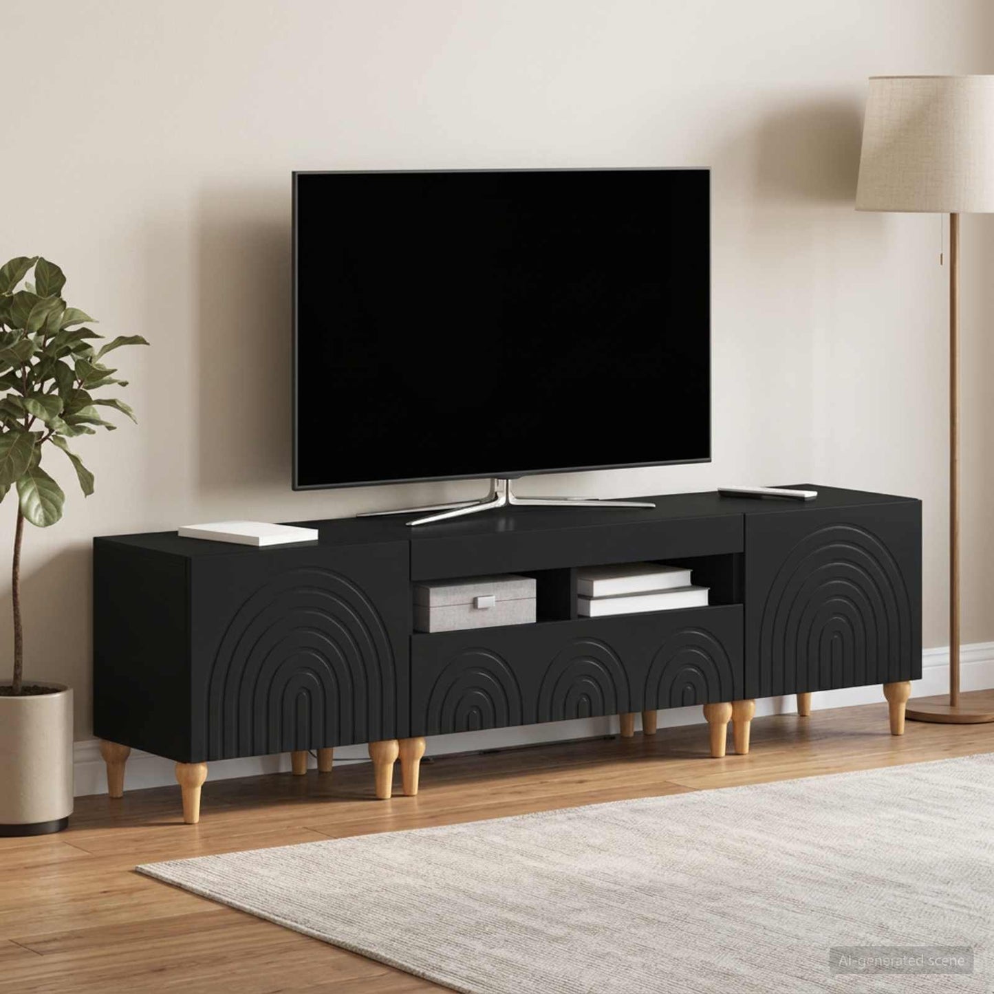 3-delt LED TV Skab Sort Konstrueret træ