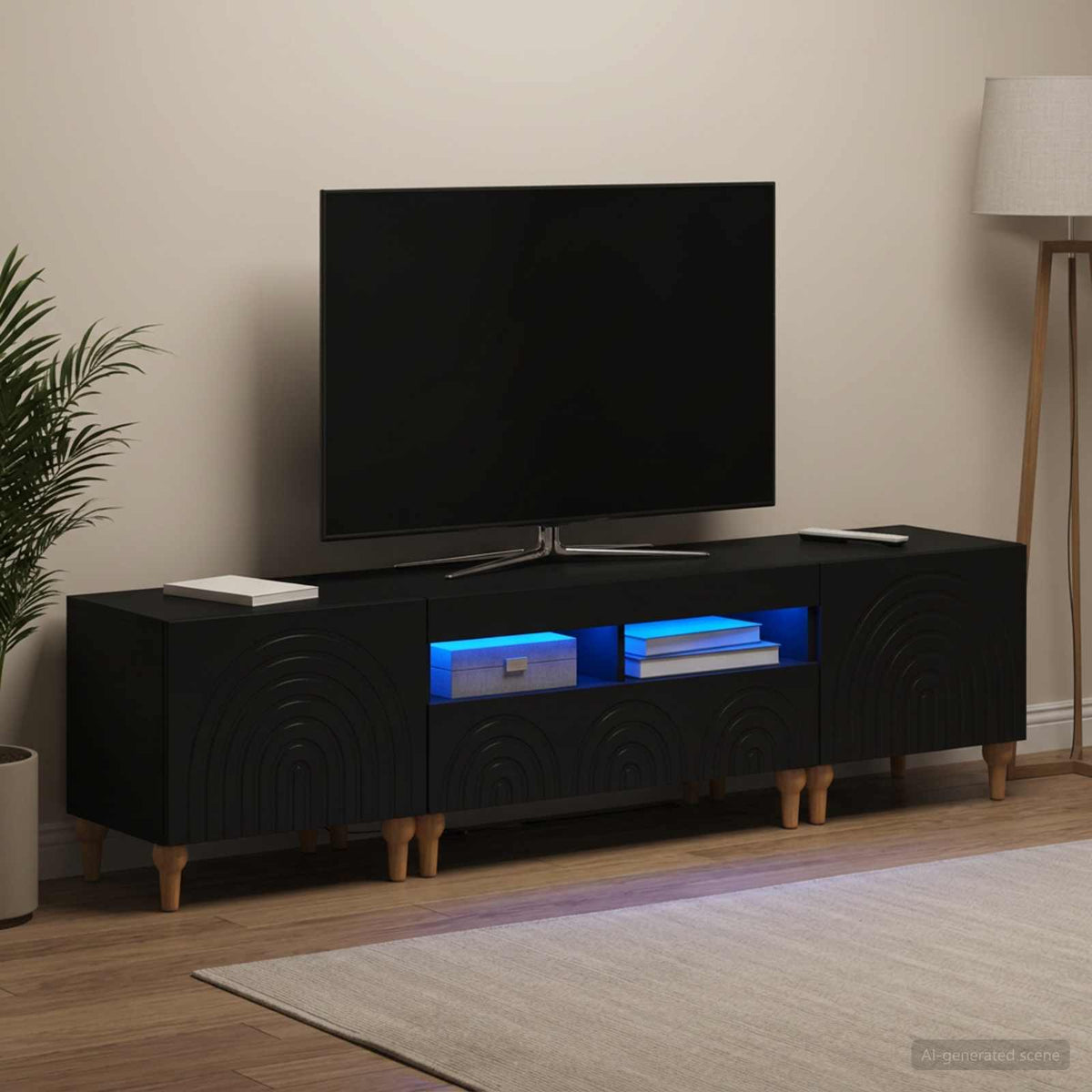 3-delt LED TV Skab Sort Konstrueret træ