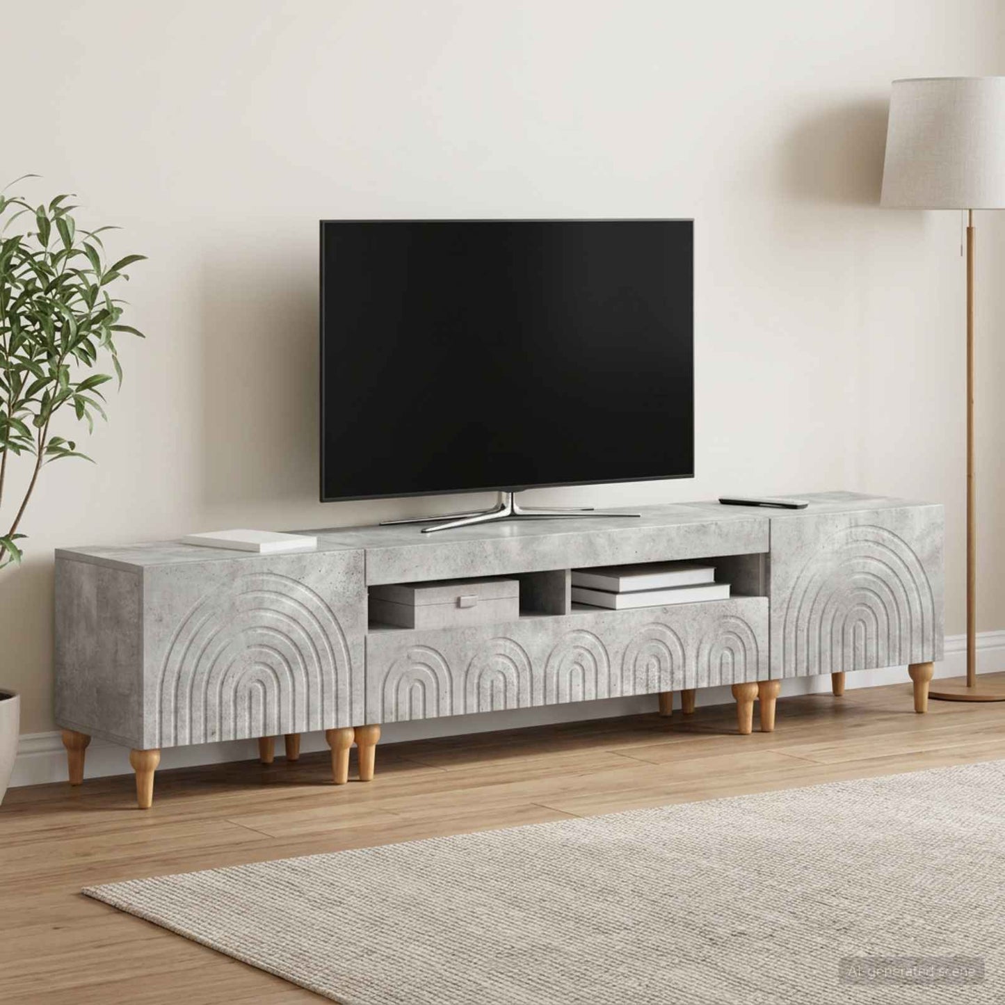 3-delt LED TV Skab Betongrå Konstrueret træ