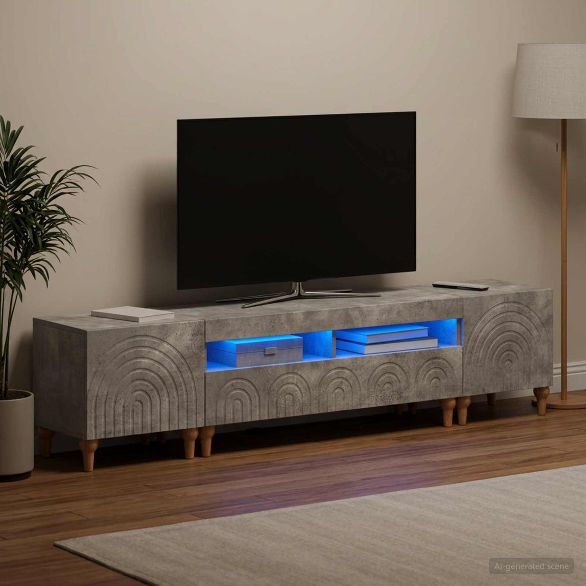 3-delt LED TV Skab Betongrå Konstrueret træ