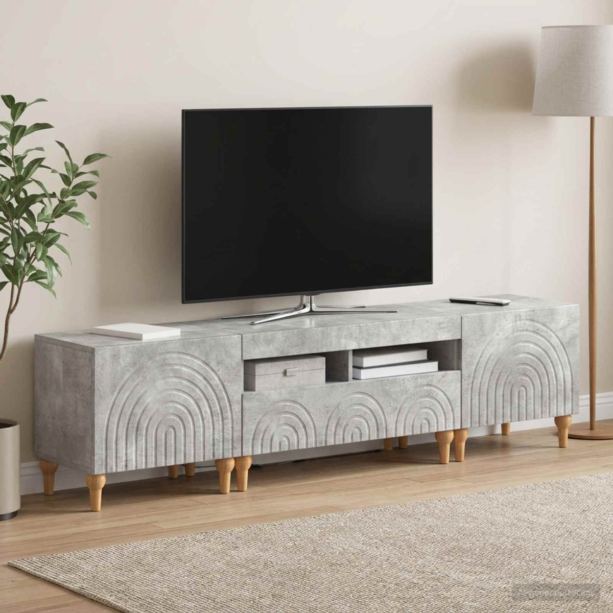 3-delt LED TV Skab Betongrå Konstrueret træ