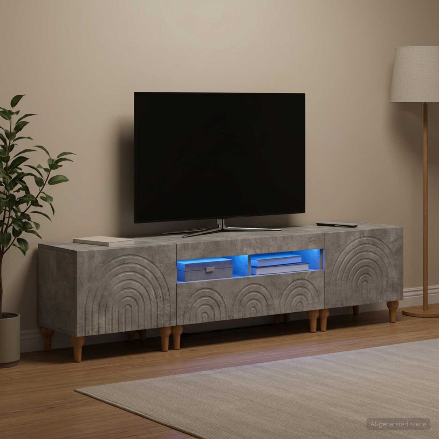 3-delt LED TV Skab Betongrå Konstrueret træ