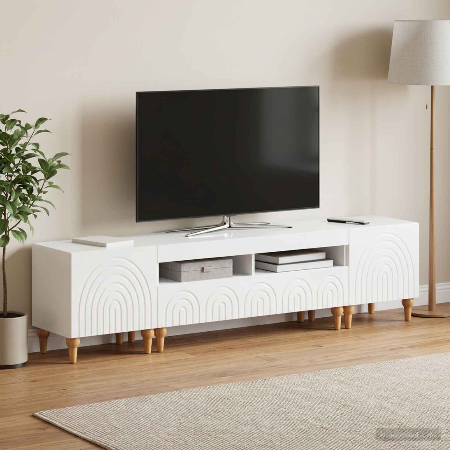3-delt LED TV Skab Hvid højglans Konstrueret træ