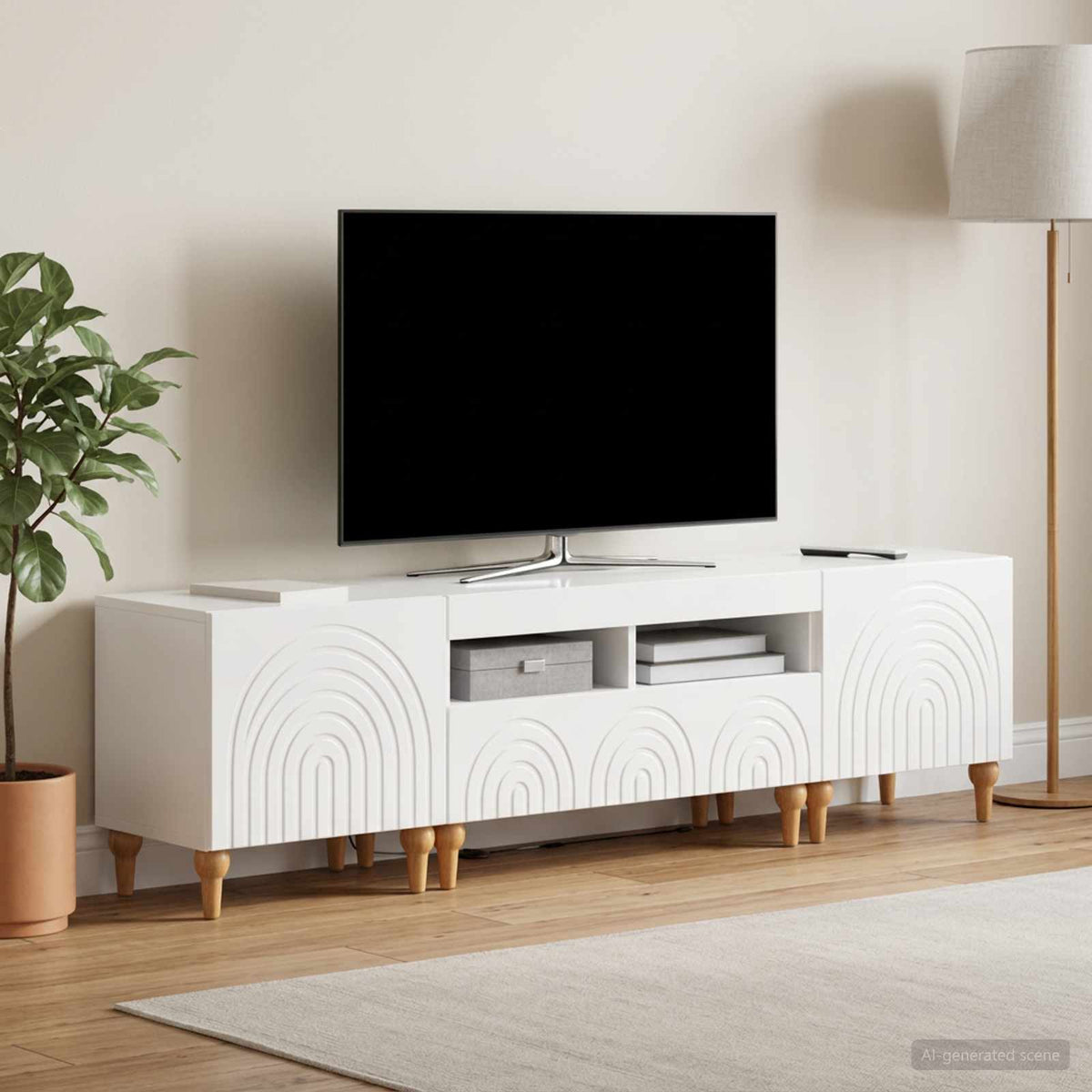 3-delt LED TV Skab Hvid højglans Konstrueret træ