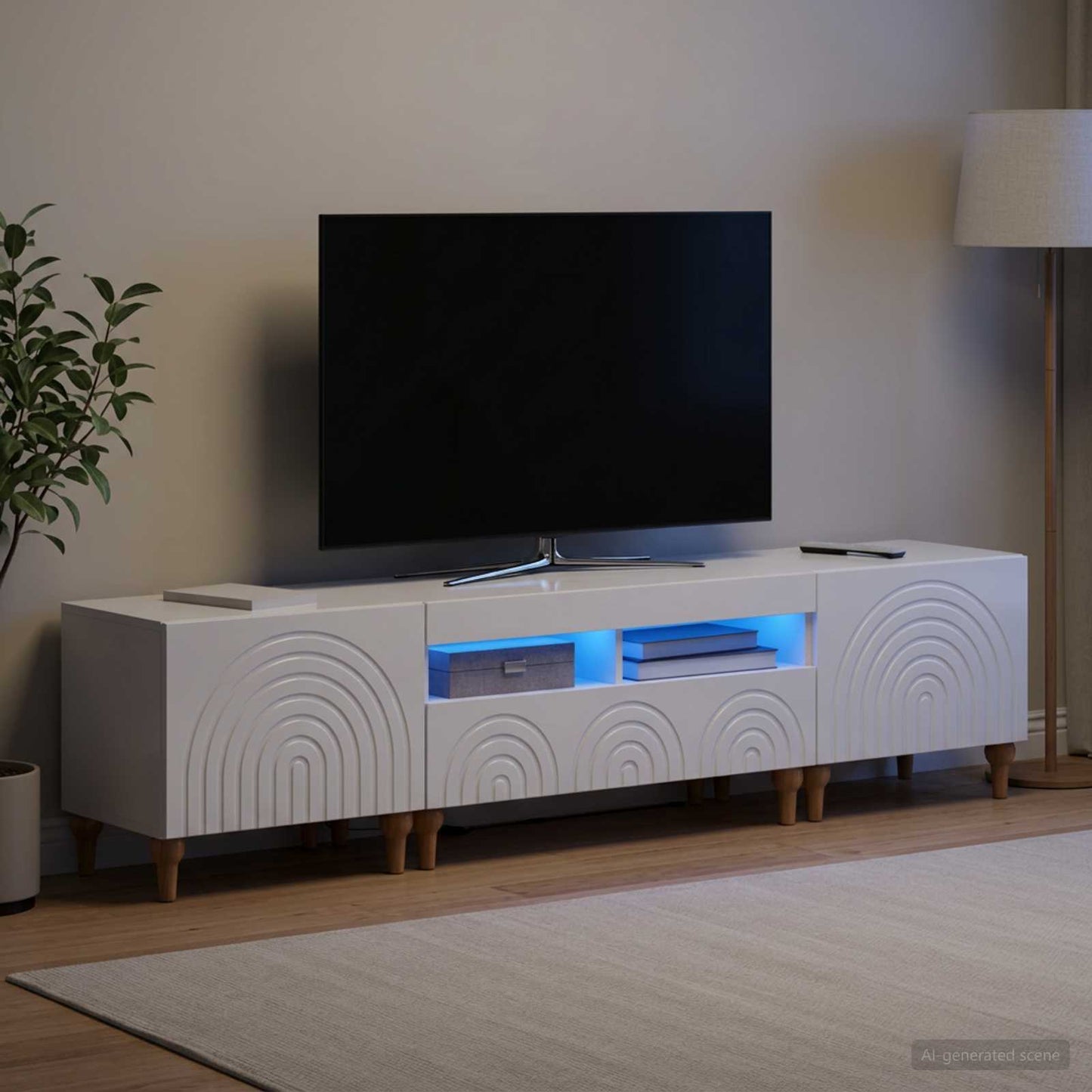 3-delt LED TV Skab Hvid højglans Konstrueret træ