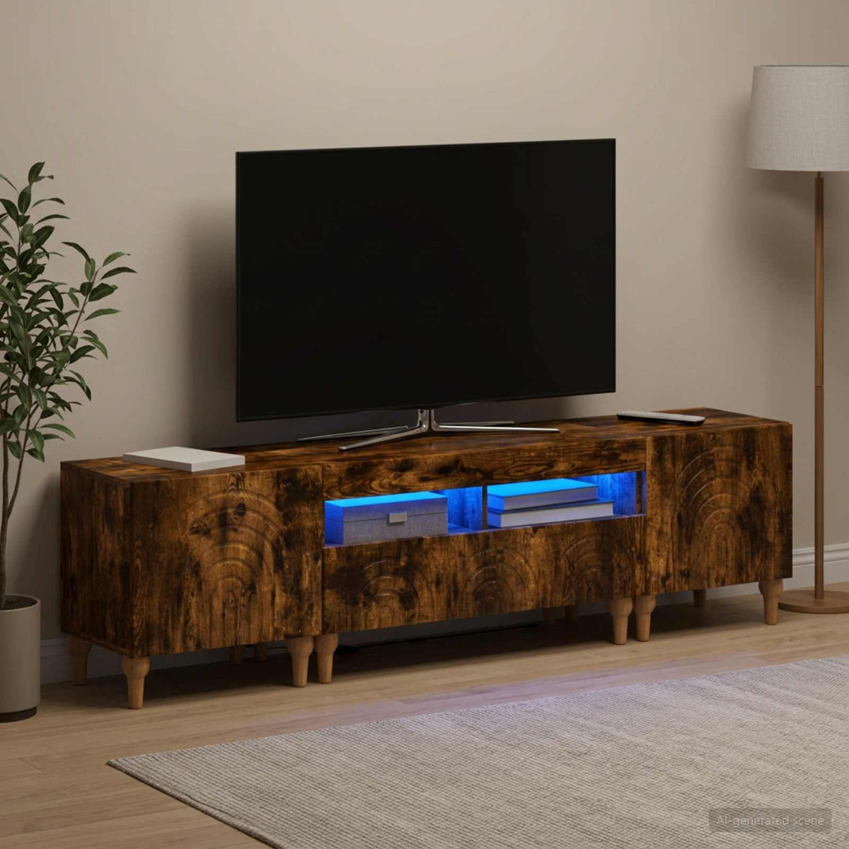 3-delt LED TV Skab Røget eg Konstrueret træ