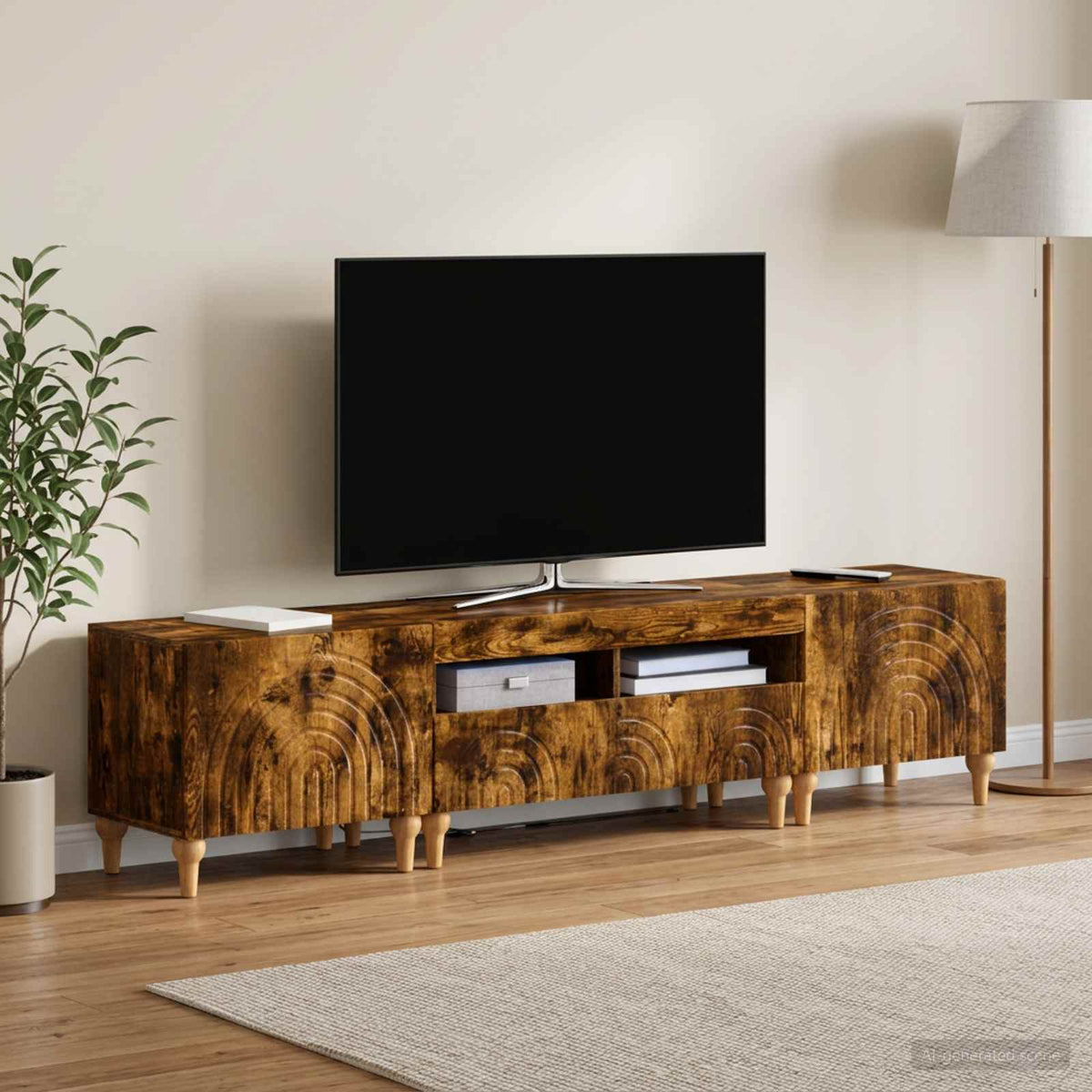 3-delt LED TV Skab Røget eg Konstrueret træ