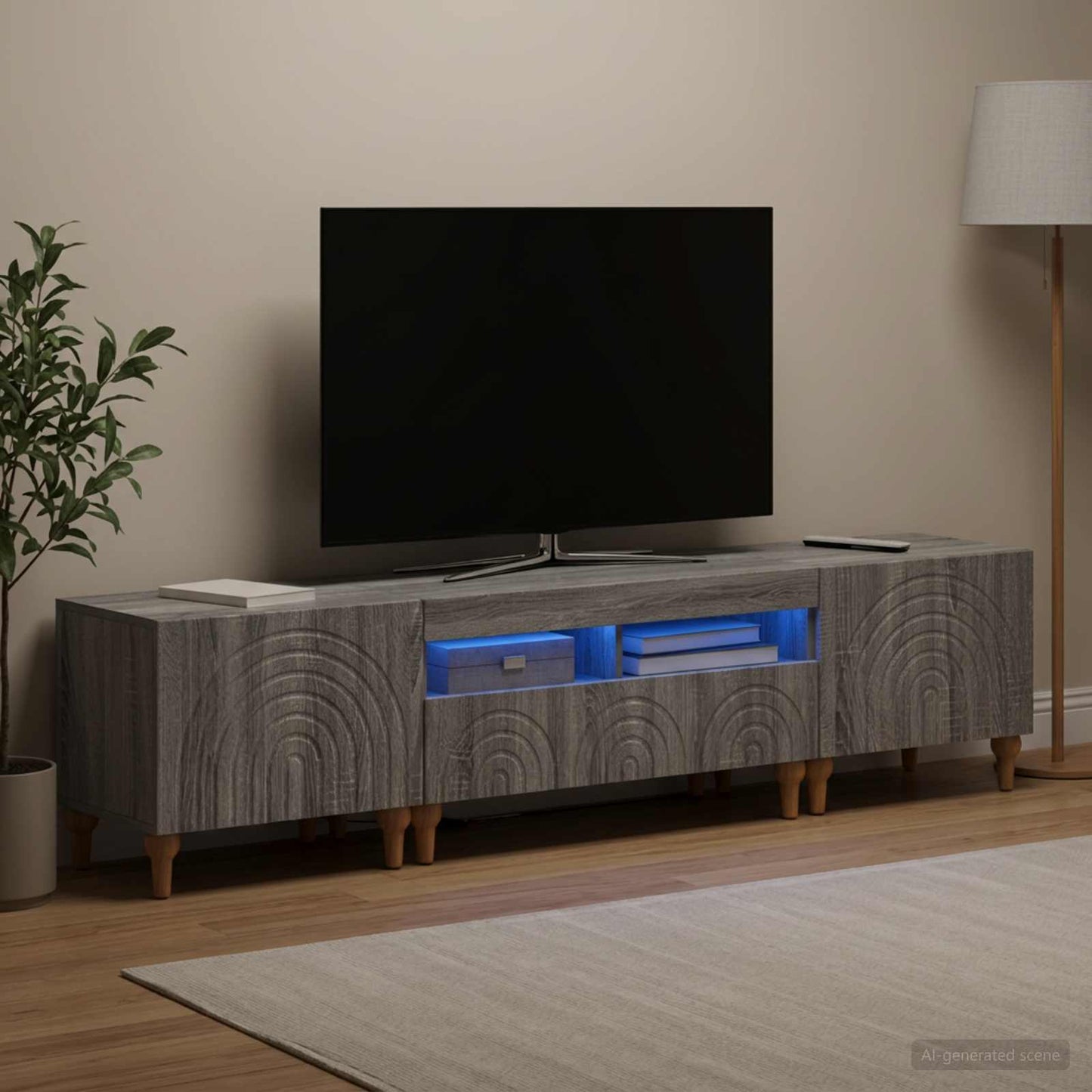 3-delt LED TV Skab Grå Sonoma Konstrueret træ