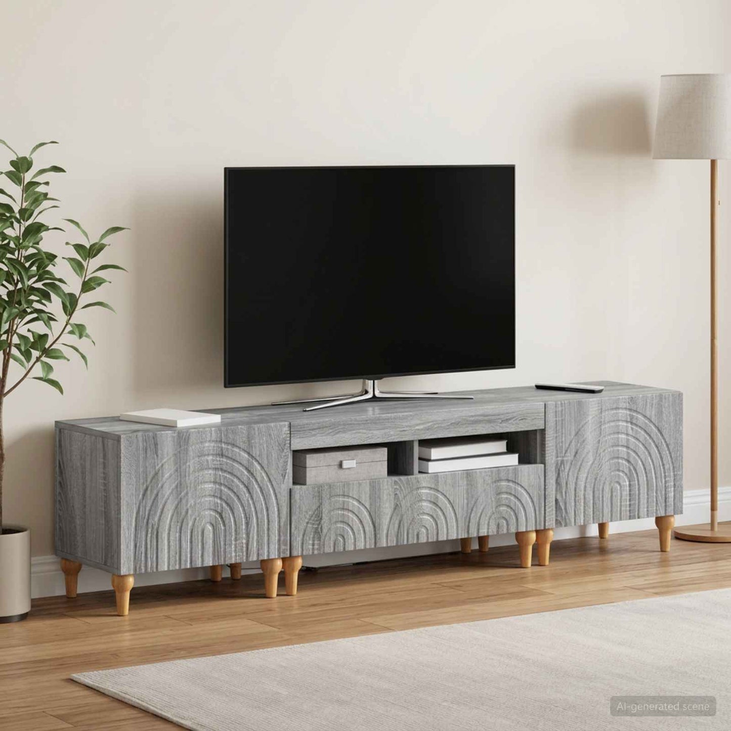 3-delt LED TV Skab Grå Sonoma Konstrueret træ