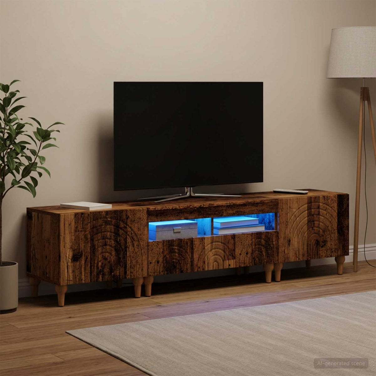 3-delt LED TV Skab Gammelt træ Konstrueret træ