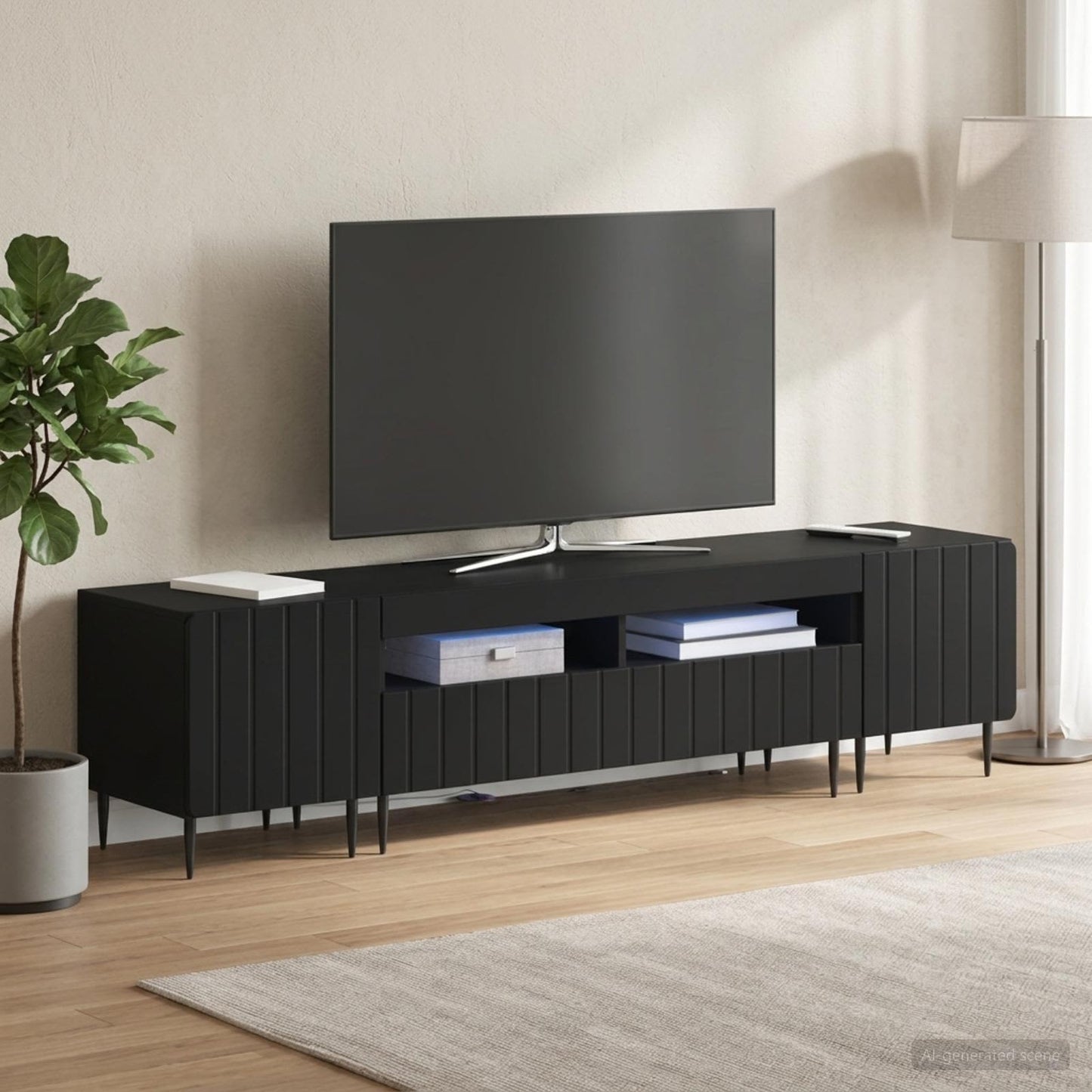 5-delt LED TV-skab Sort Konstrueret træ