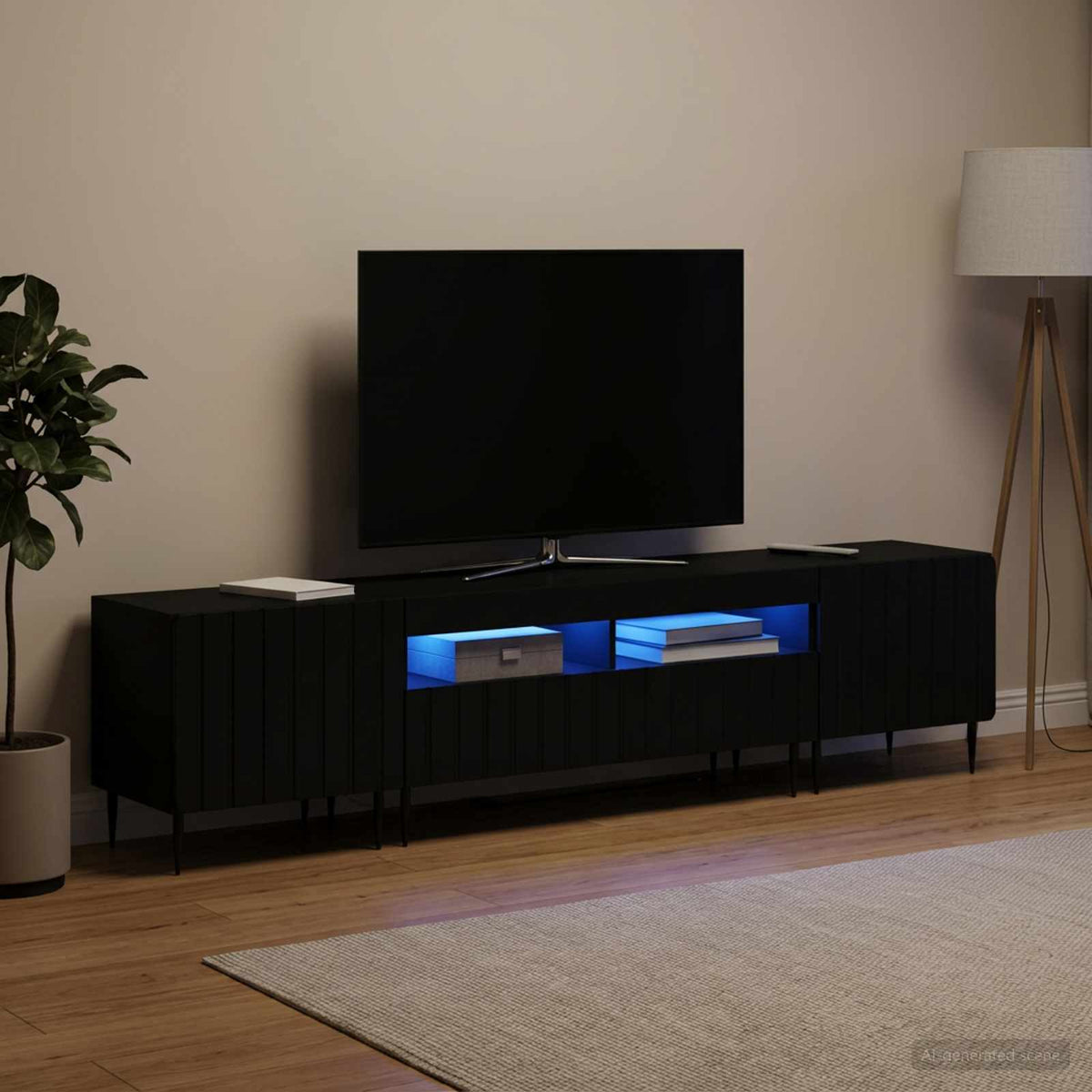 5-delt LED TV-skab Sort Konstrueret træ