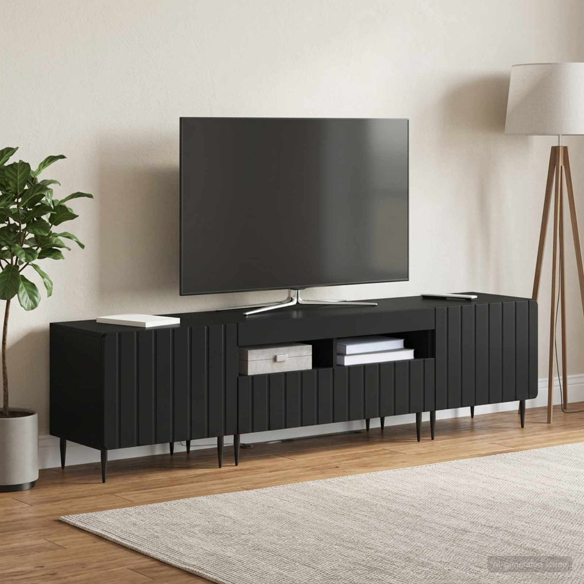 5-delt LED TV-skab Sort Konstrueret træ