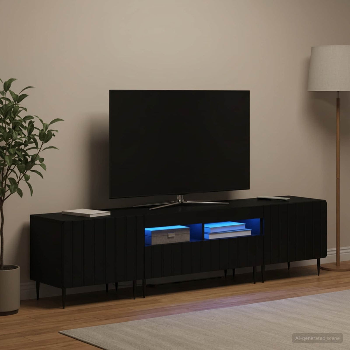 5-delt LED TV-skab Sort Konstrueret træ