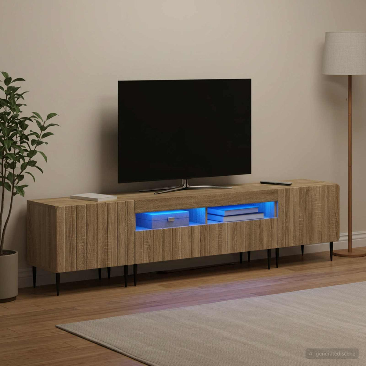 5-delt LED TV-skab Sonoma-eg Konstrueret træ