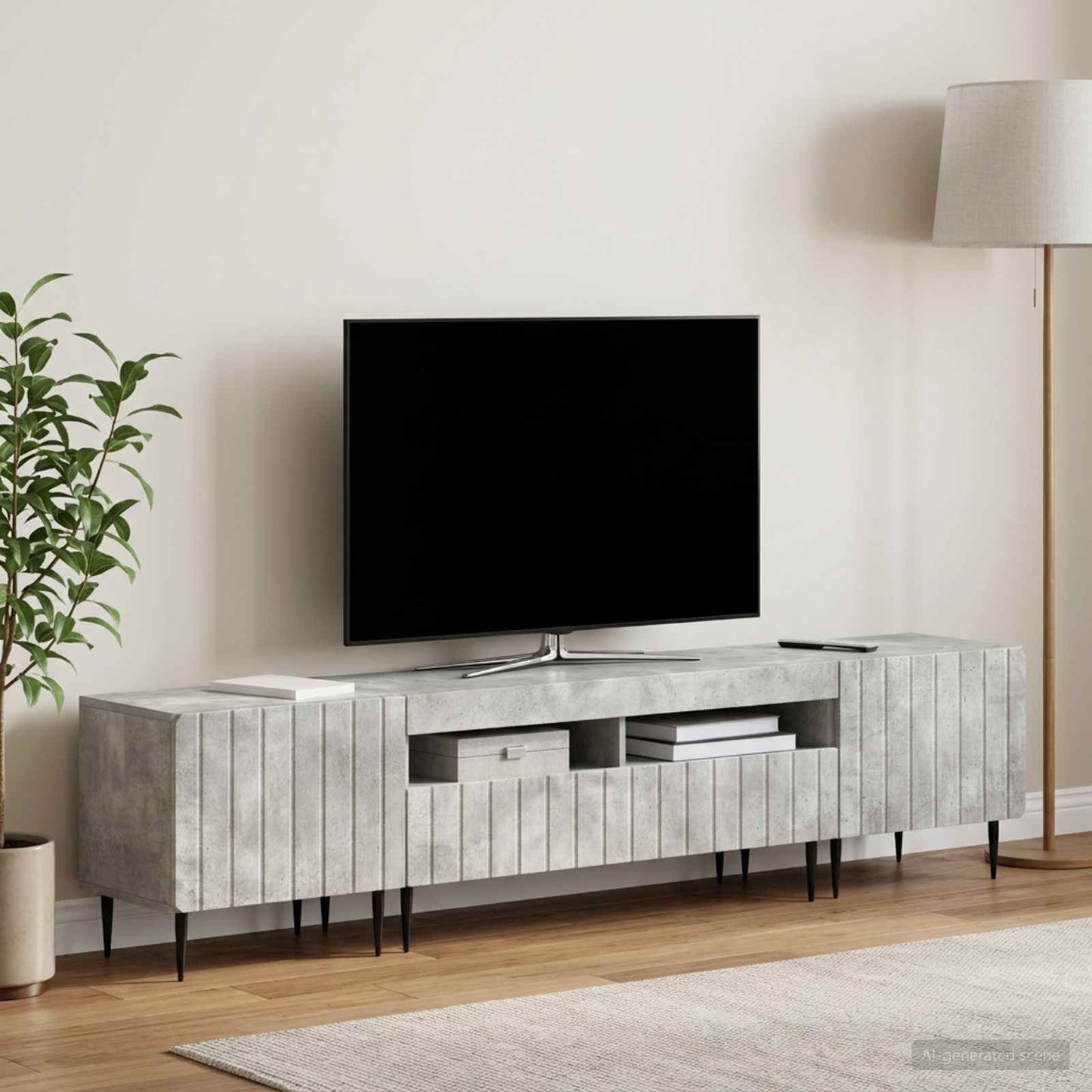 5-delt LED TV-skab Betongrå Konstrueret træ