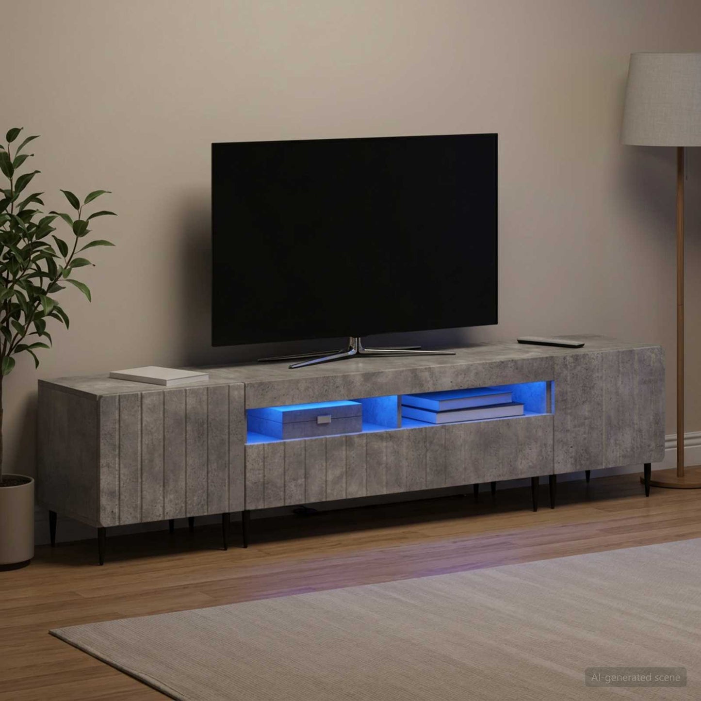 5-delt LED TV-skab Betongrå Konstrueret træ