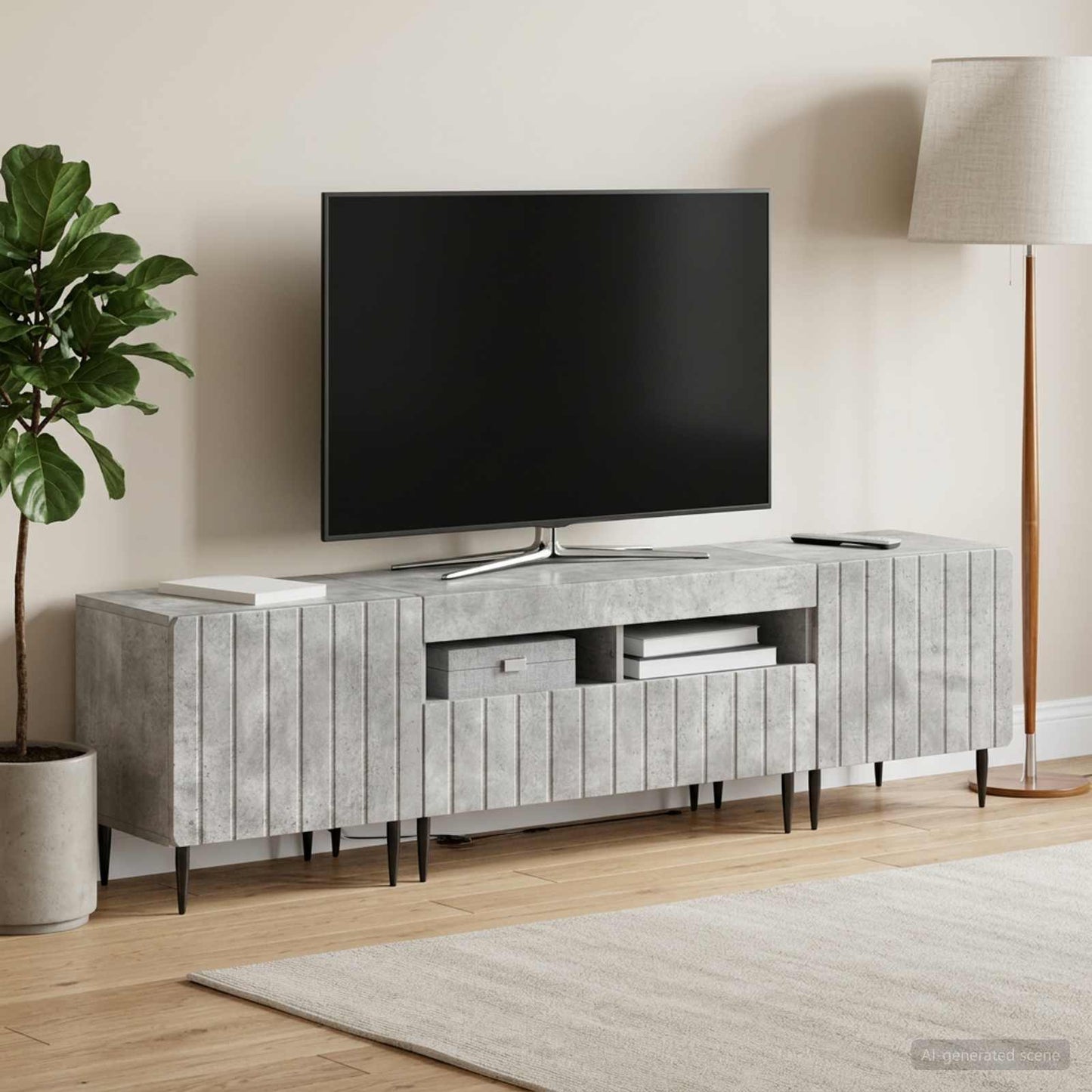 5-delt LED TV-skab Betongrå Konstrueret træ