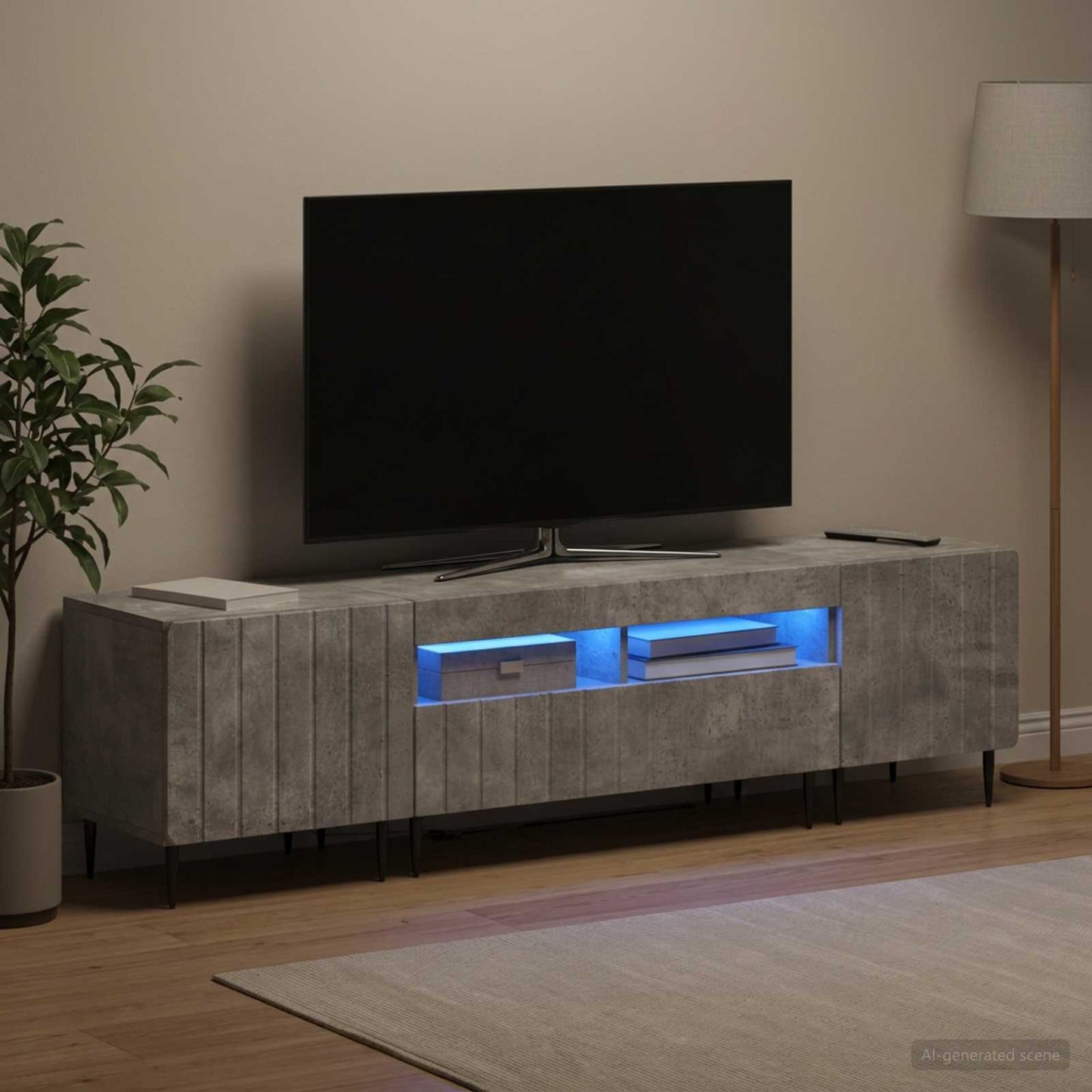 5-delt LED TV-skab Betongrå Konstrueret træ
