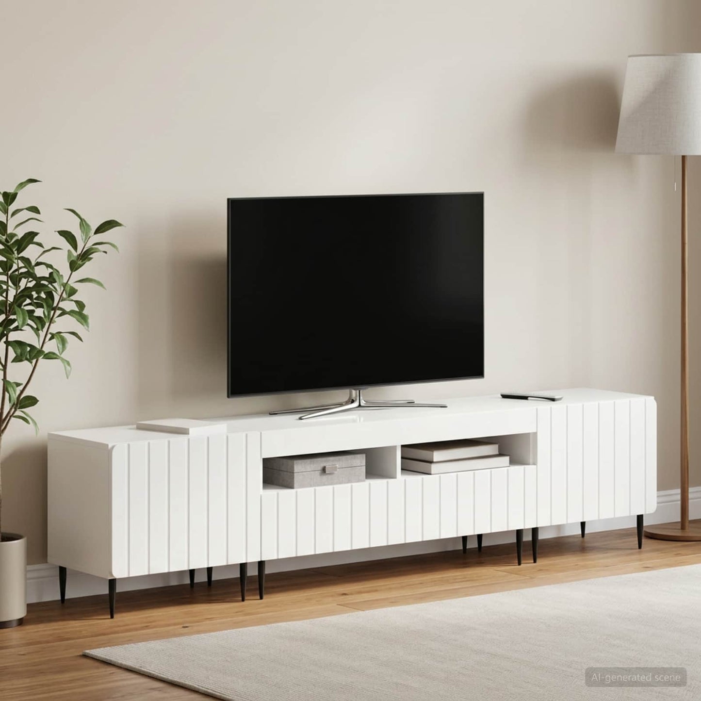 5-delt LED TV-skab Hvid højglans Konstrueret træ