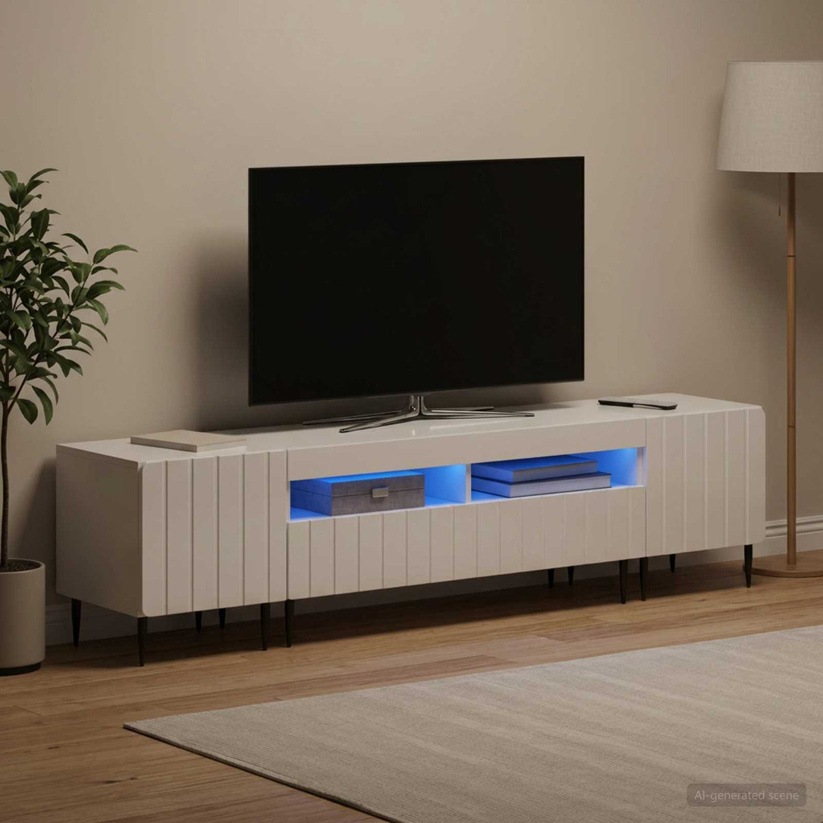 5-delt LED TV-skab Hvid højglans Konstrueret træ