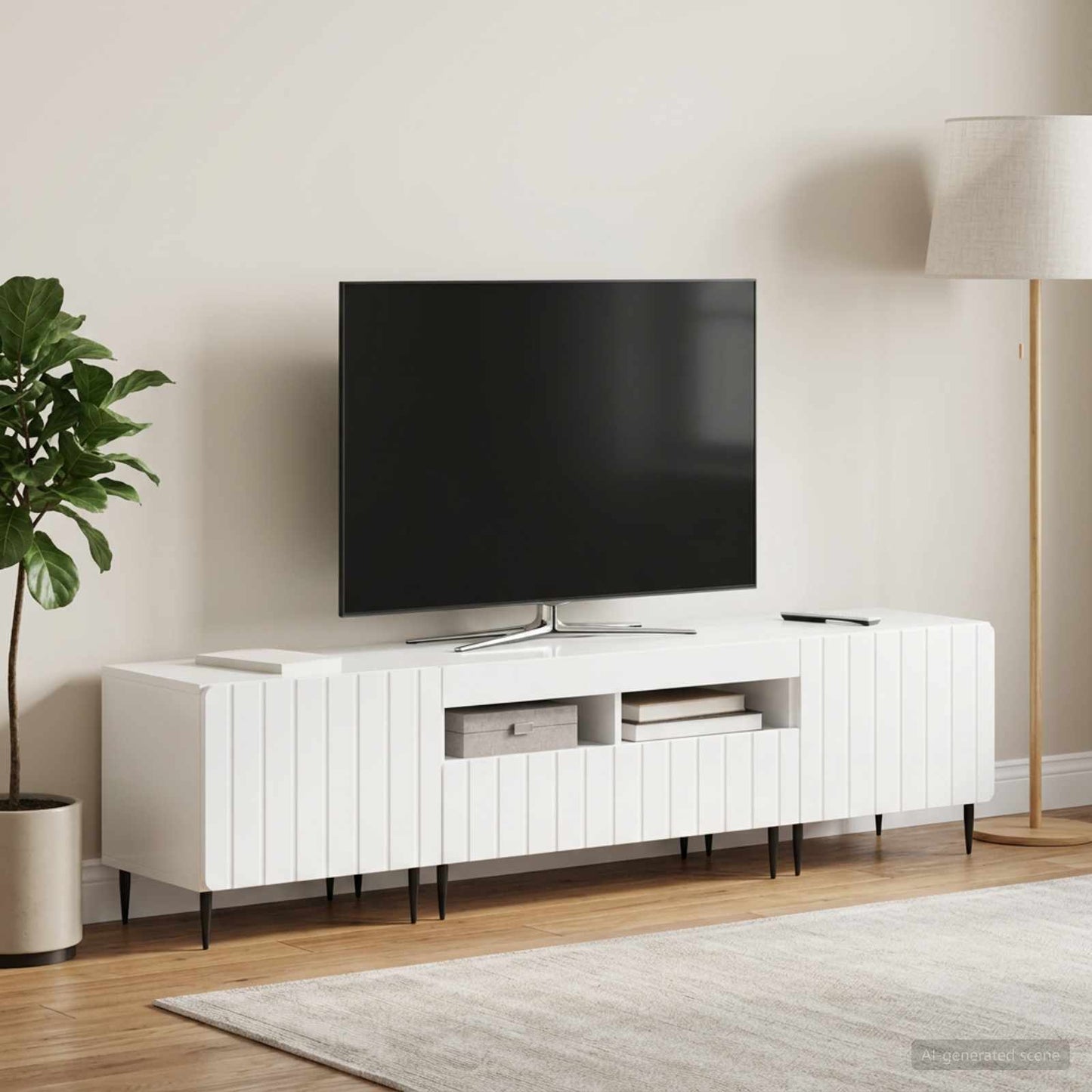 5-delt LED TV-skab Hvid højglans Konstrueret træ