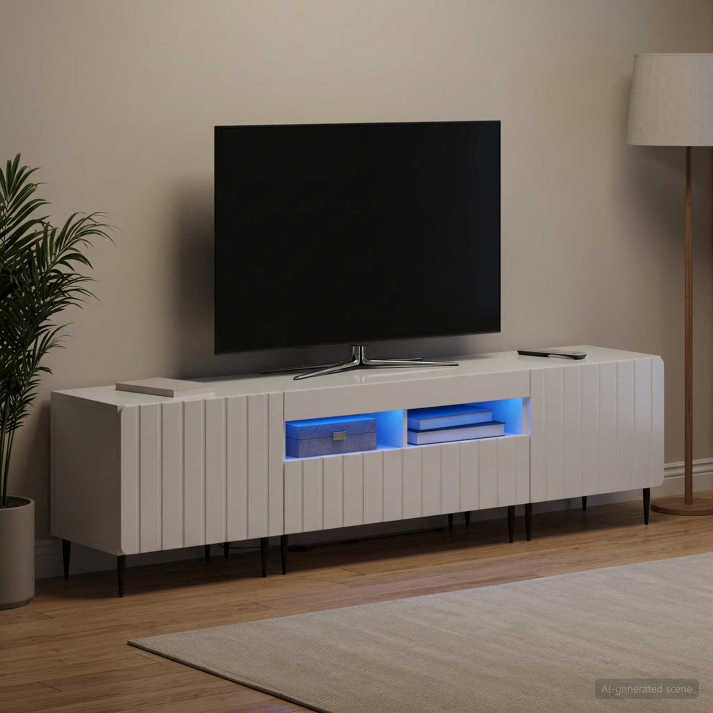 5-delt LED TV-skab Hvid højglans Konstrueret træ