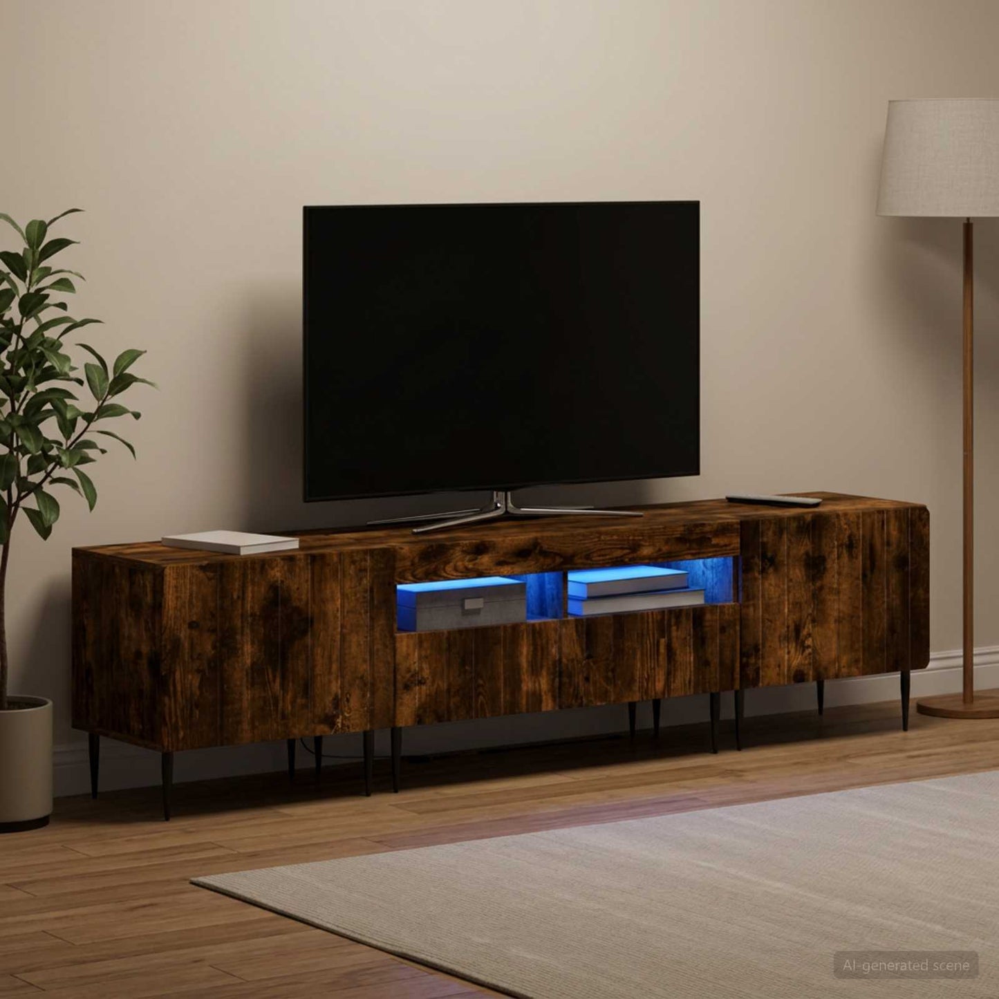 5-delt LED TV-skab Røget eg Konstrueret træ