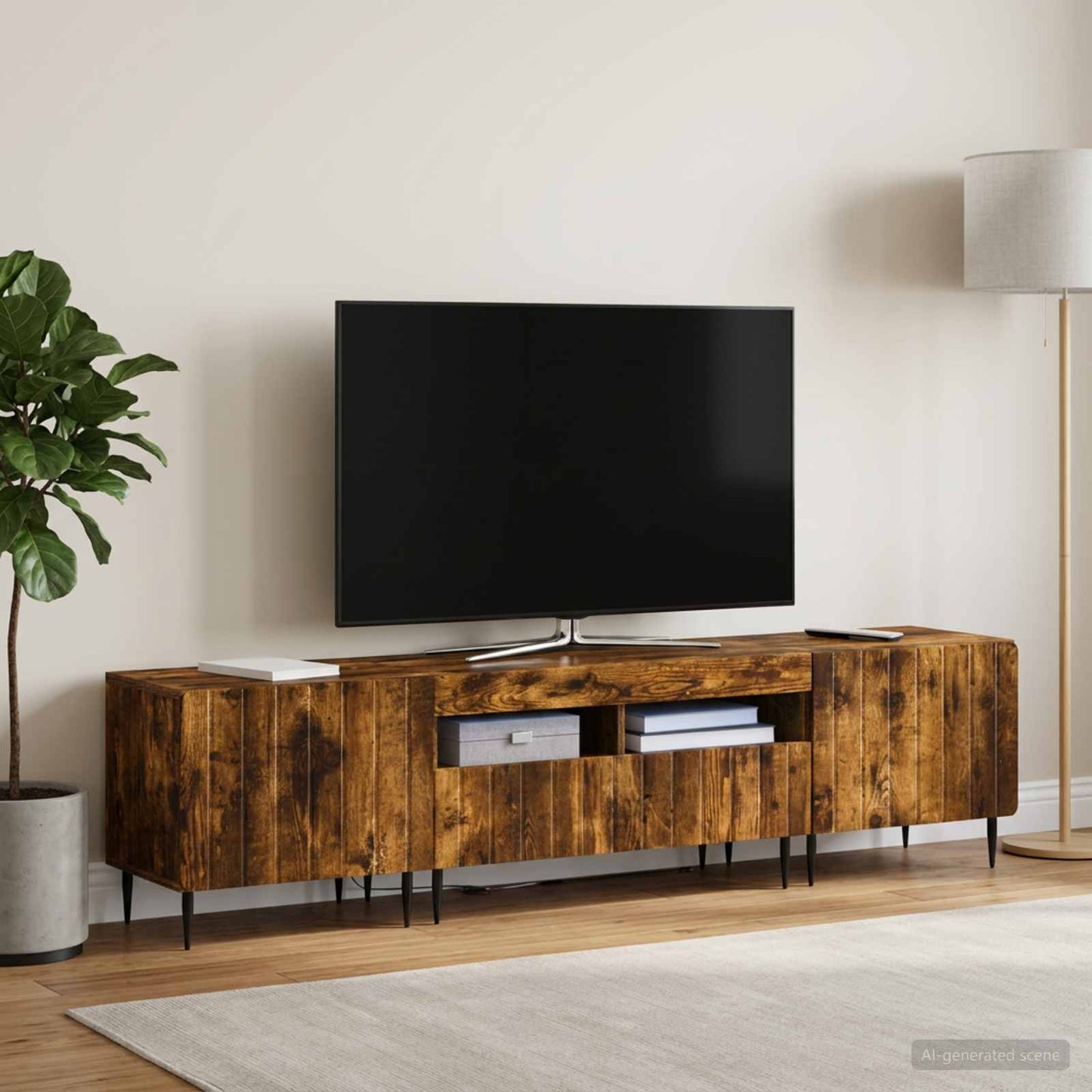 5-delt LED TV-skab Røget eg Konstrueret træ