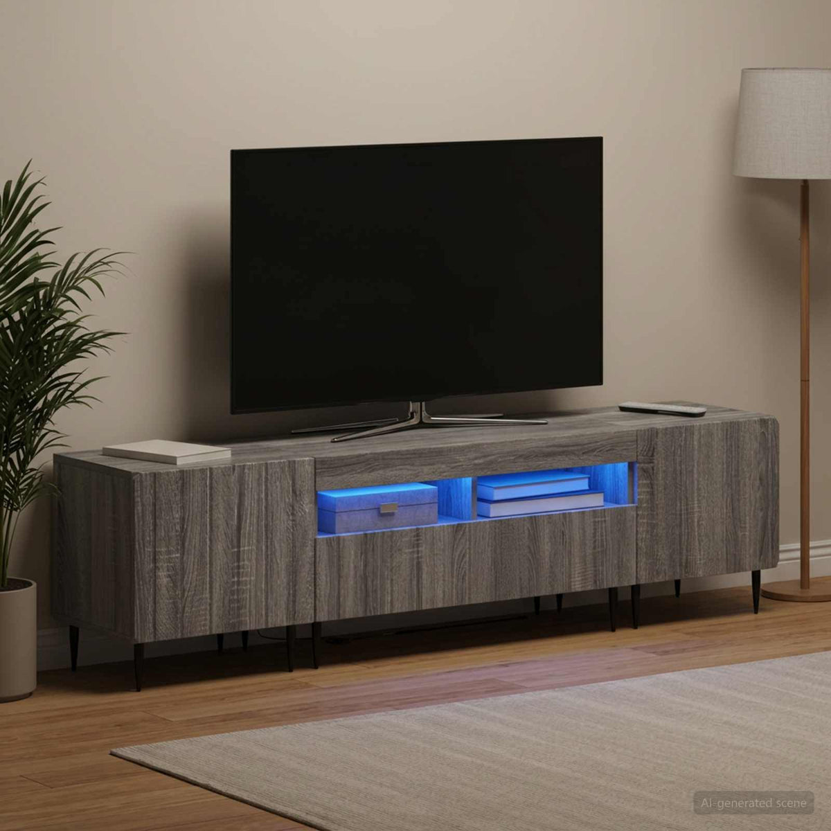 5-delt LED TV-skab Grå Sonoma Konstrueret træ