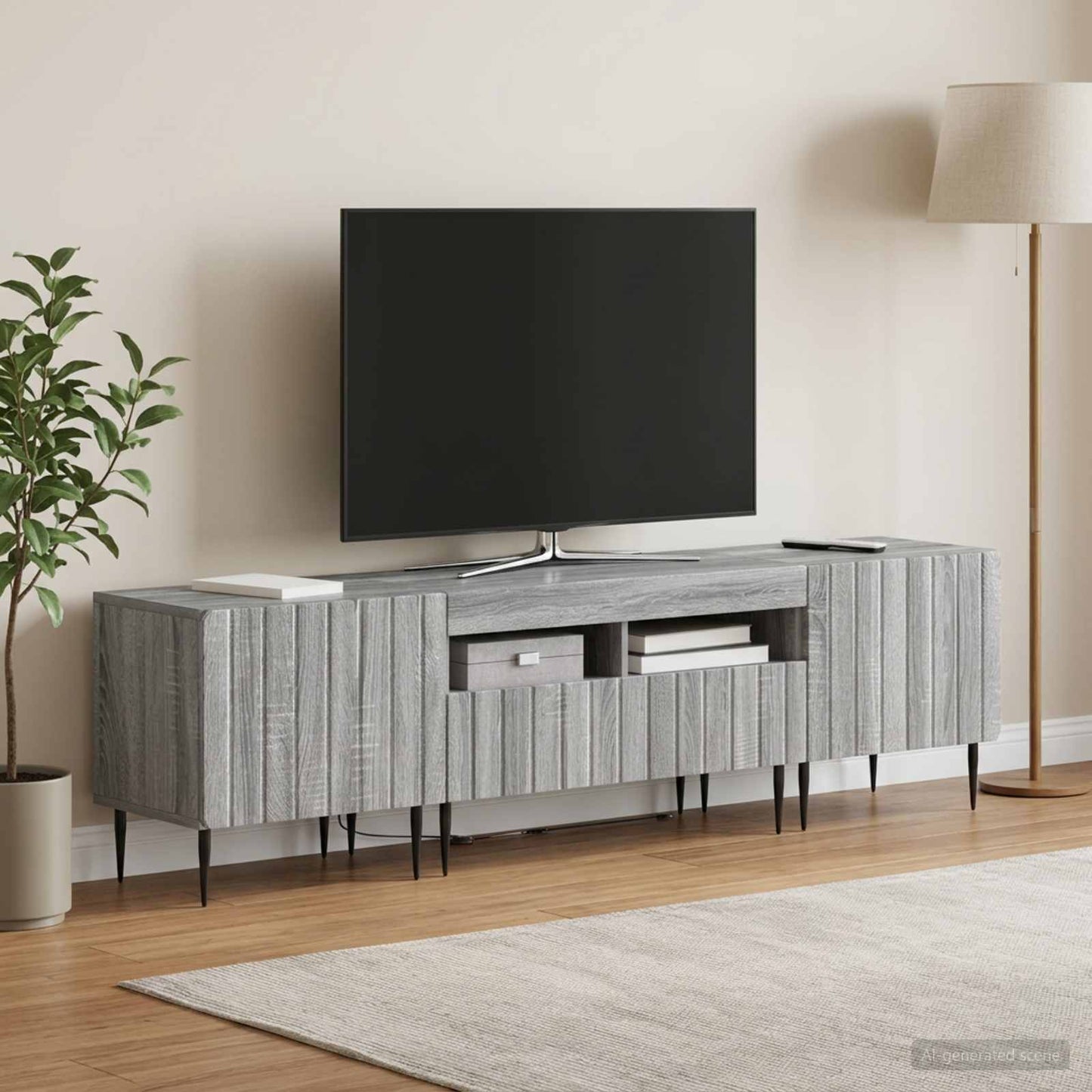 5-delt LED TV-skab Grå Sonoma Konstrueret træ