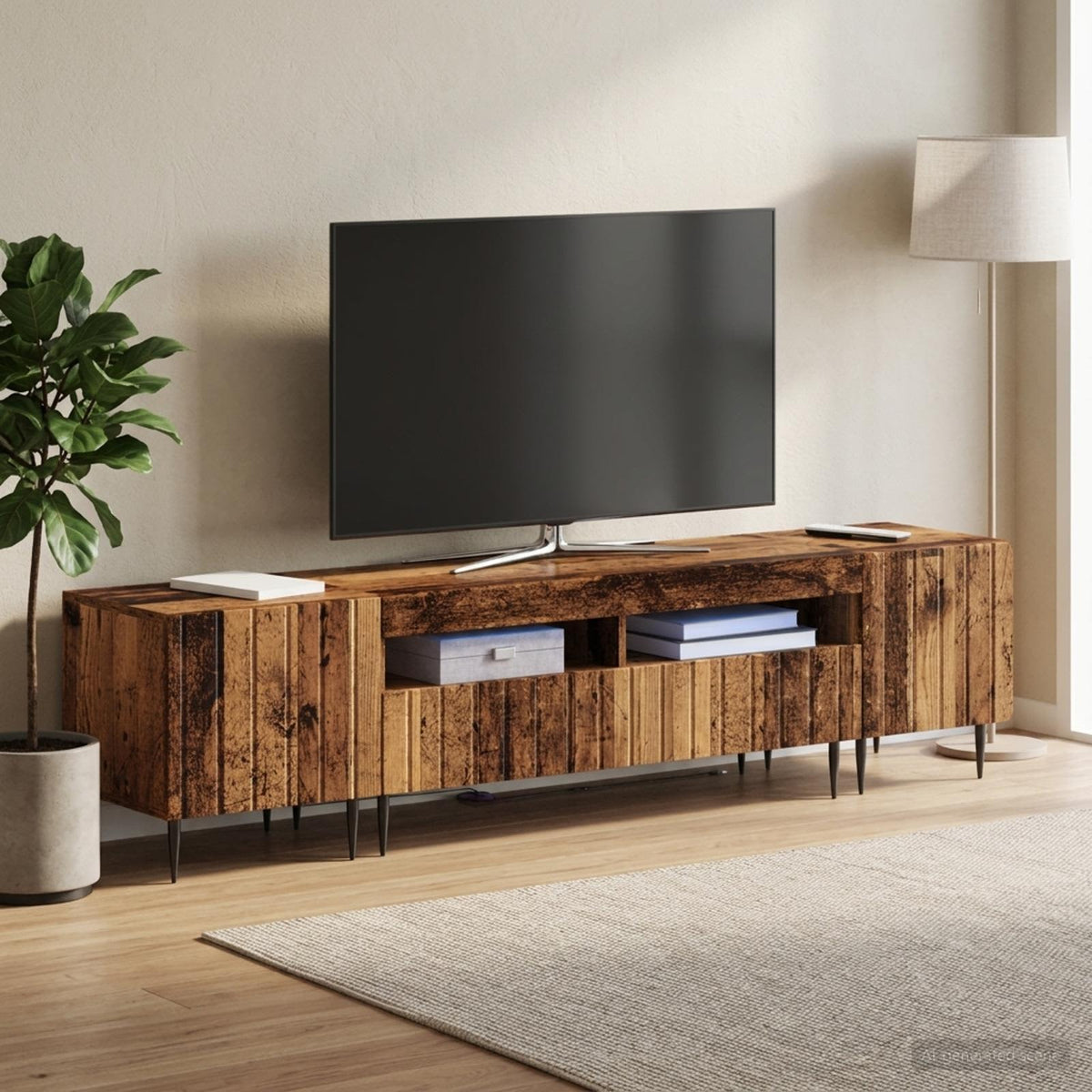 5-delt LED TV-skab Gammelt træ Konstrueret træ