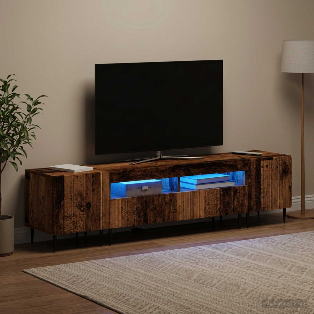 5-delt LED TV-skab Gammelt træ Konstrueret træ