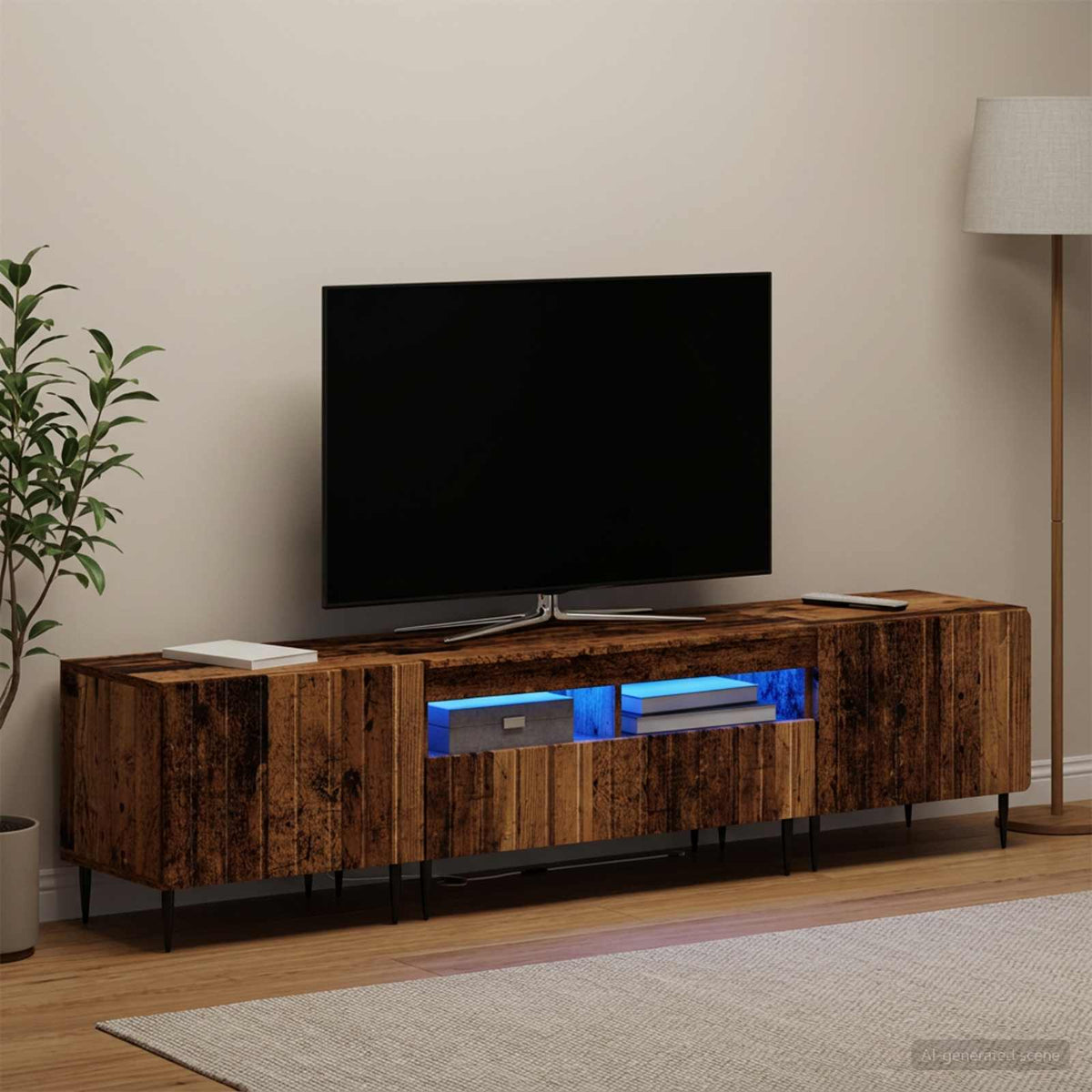3-delt LED TV Skab ZWOLLE Gammelt træ Konstrueret træ