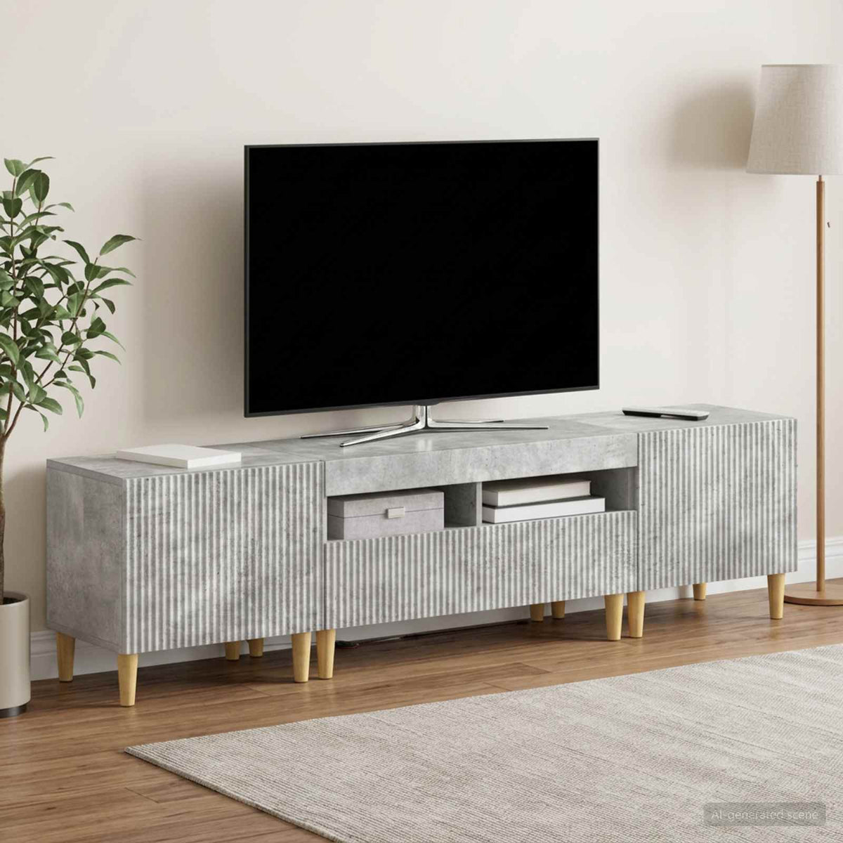 3-delt LED TV Skab ARNHEM 3 stk. Betongrå Konstrueret træ
