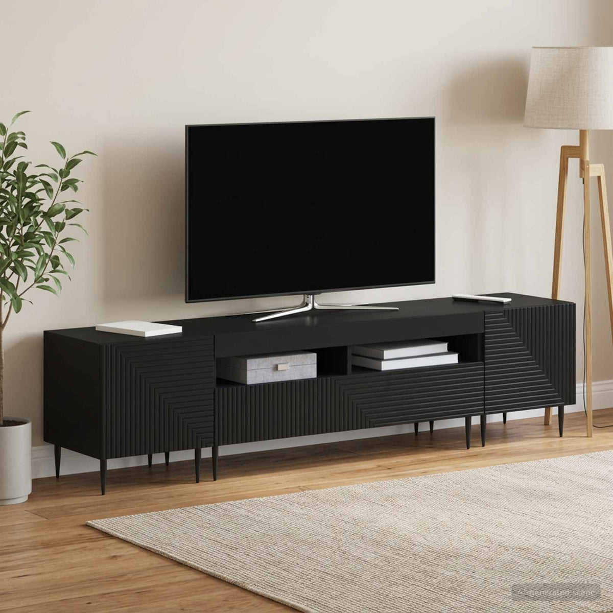 3-delt LED TV Skab Sort Konstrueret træ