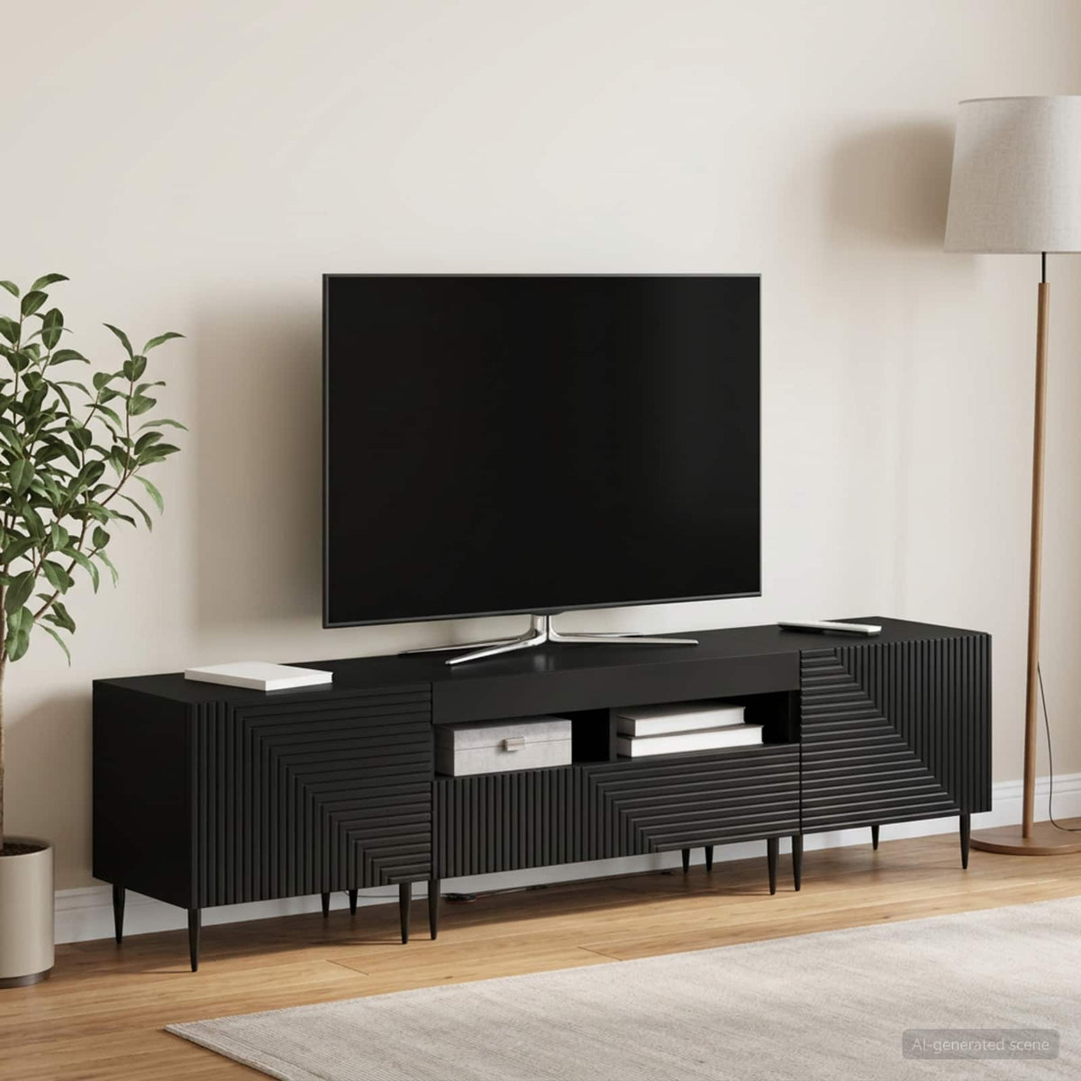 3-delt LED TV Skab Sort Konstrueret træ