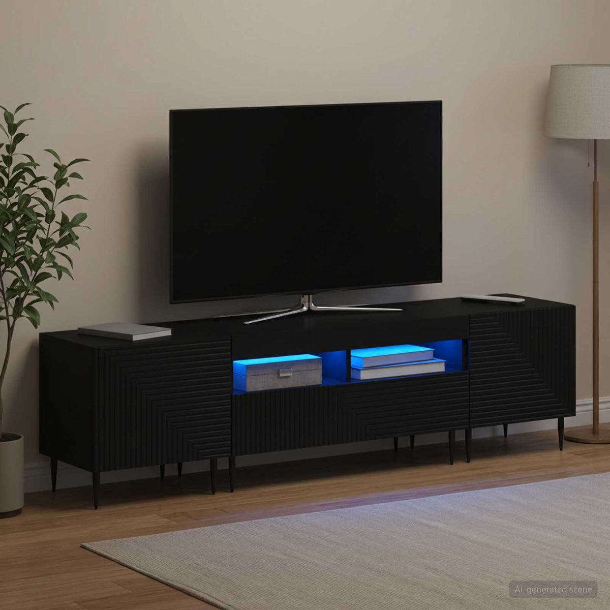 3-delt LED TV Skab Sort Konstrueret træ