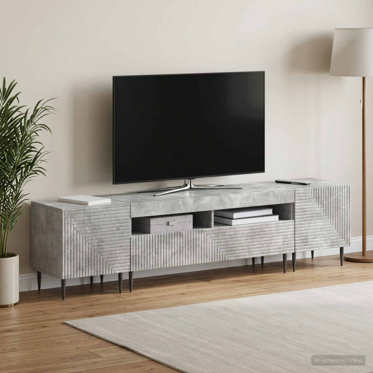 3-delt LED TV Skab Betongrå Konstrueret træ