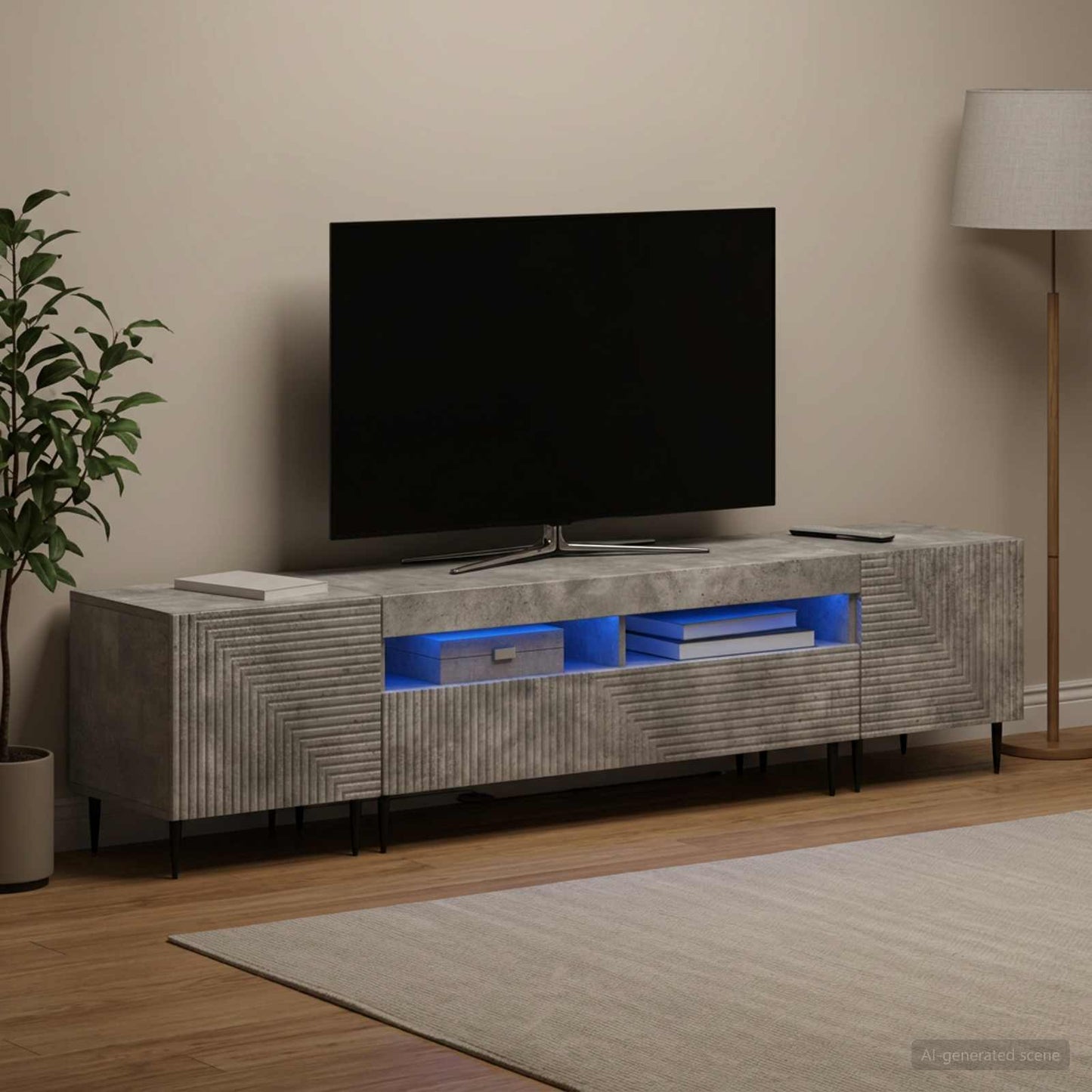 3-delt LED TV Skab Betongrå Konstrueret træ