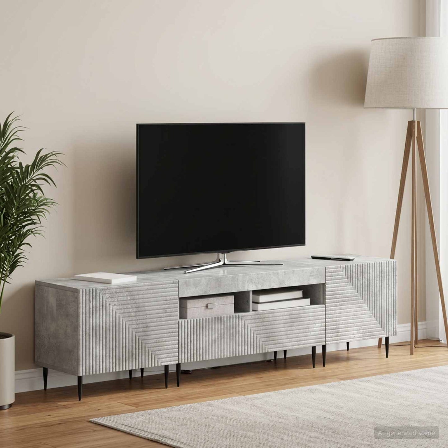 3-delt LED TV Skab Betongrå Konstrueret træ