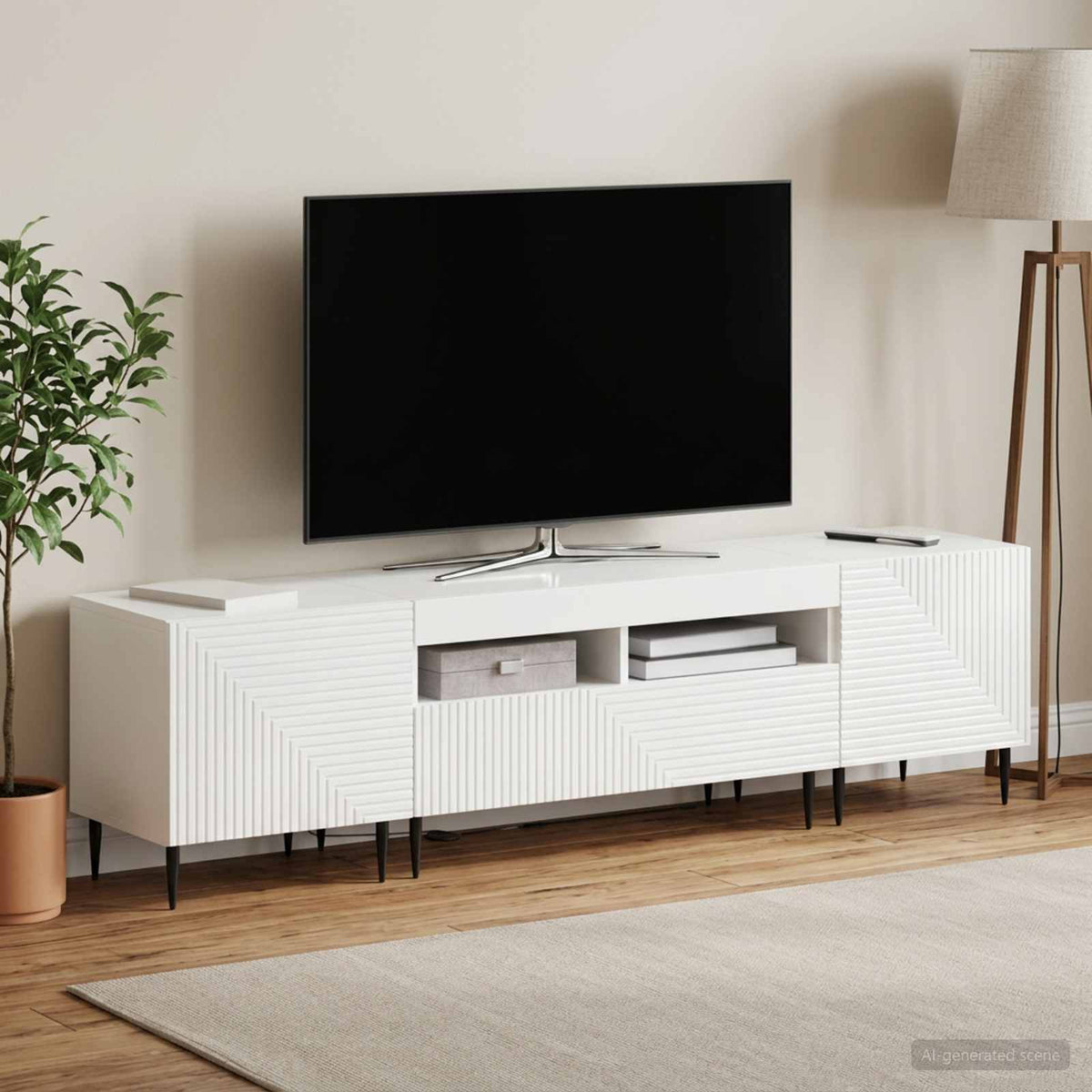 3-delt LED TV Skab Hvid højglans Konstrueret træ