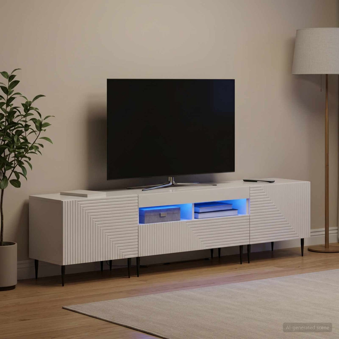 3-delt LED TV Skab Hvid højglans Konstrueret træ