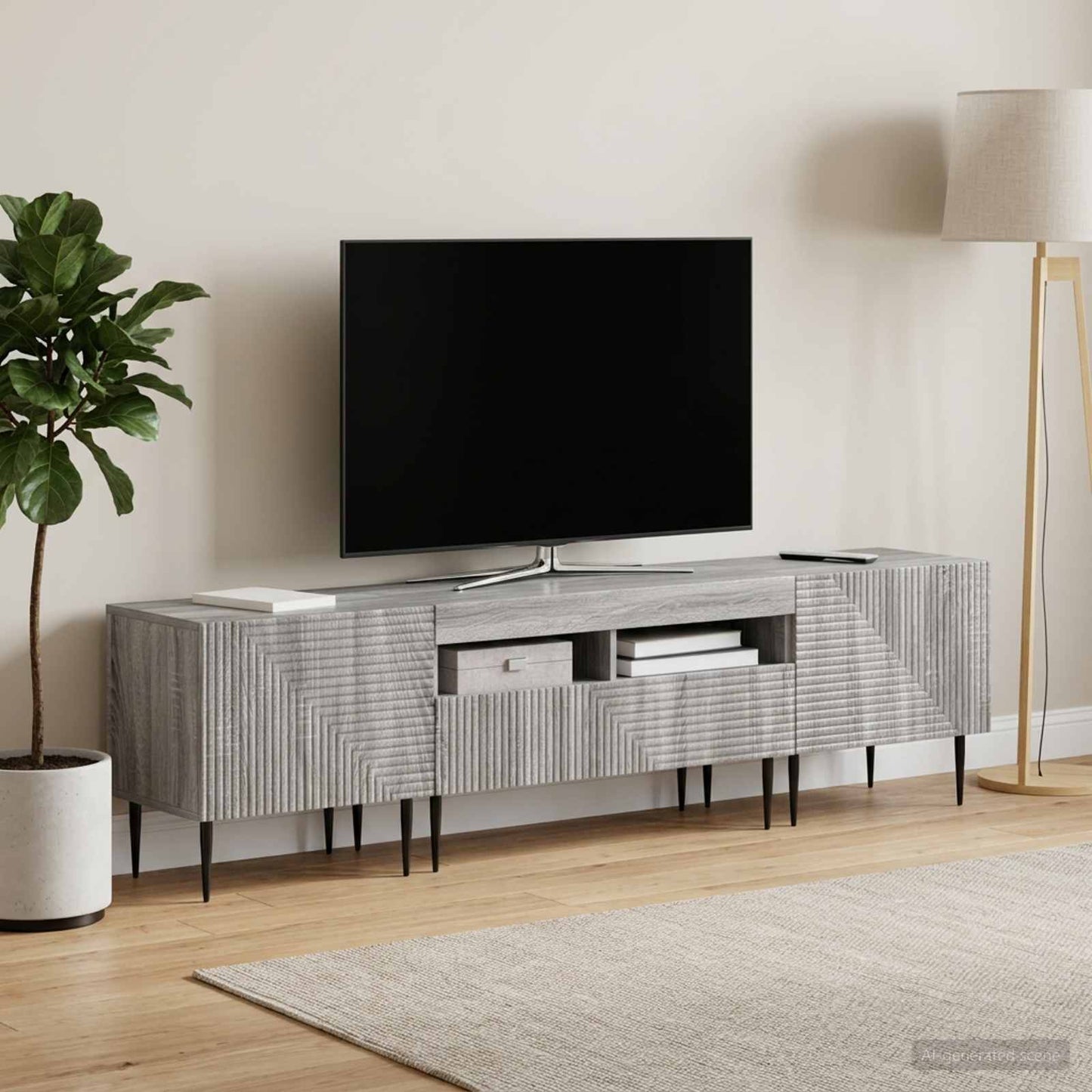 3-delt LED TV Skab Grå Sonoma Konstrueret træ
