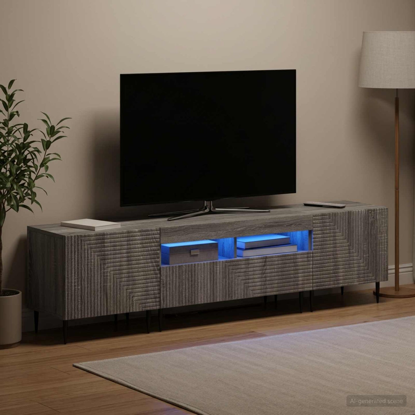 3-delt LED TV Skab Grå Sonoma Konstrueret træ
