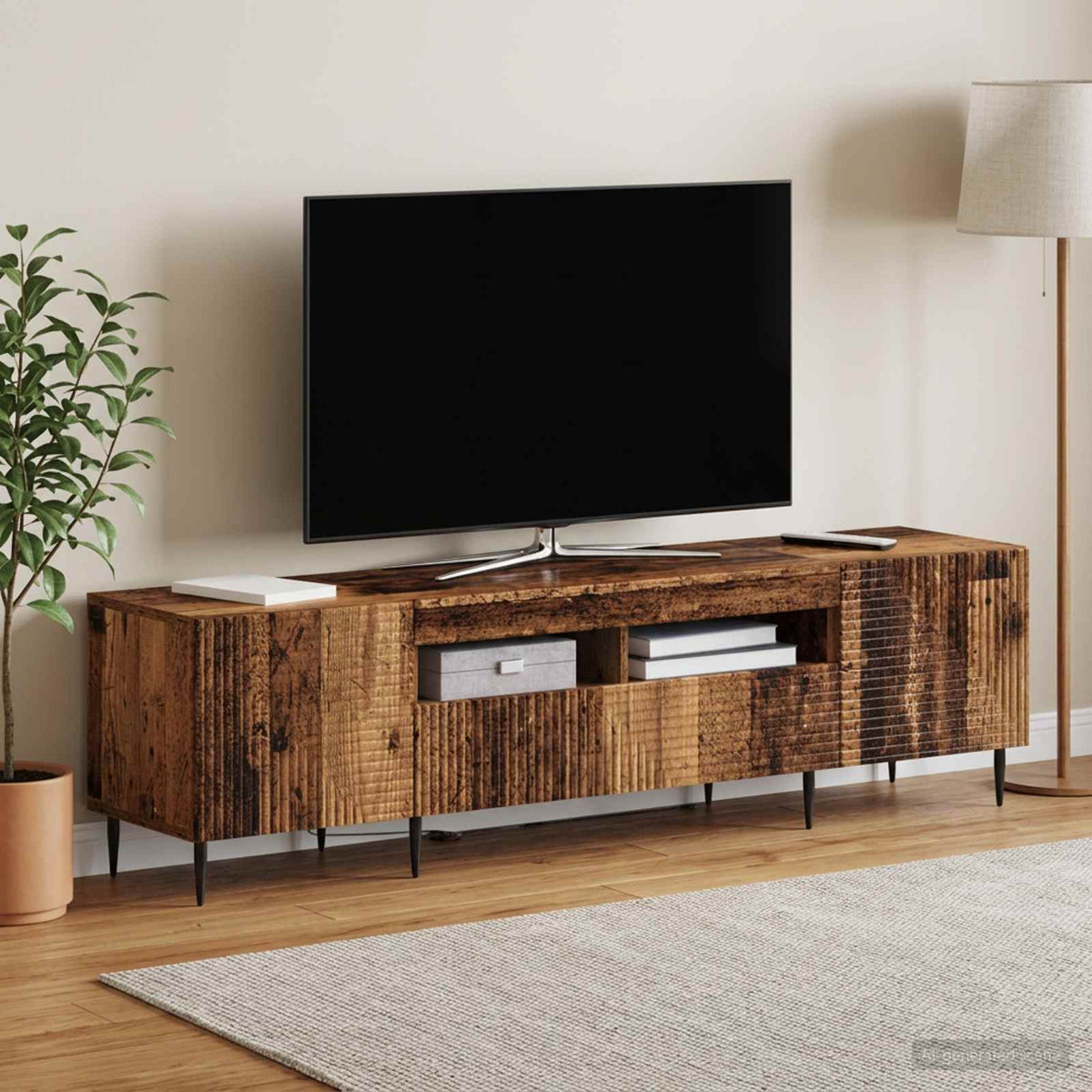 3-delt LED TV Skab Gammelt træ Konstrueret træ